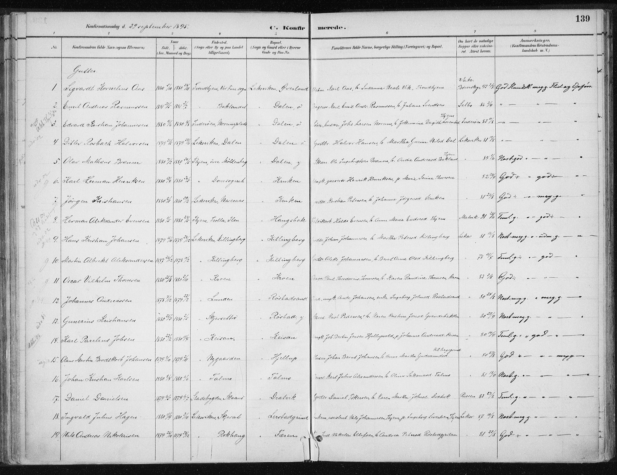 Ministerialprotokoller, klokkerbøker og fødselsregistre - Nord-Trøndelag, SAT/A-1458/701/L0010: Parish register (official) no. 701A10, 1883-1899, p. 139