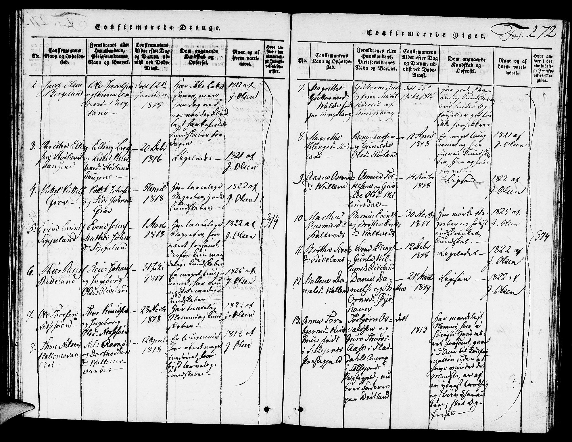 Hjelmeland sokneprestkontor, AV/SAST-A-101843/01/V/L0002: Parish register (copy) no. B 2, 1816-1841, p. 272