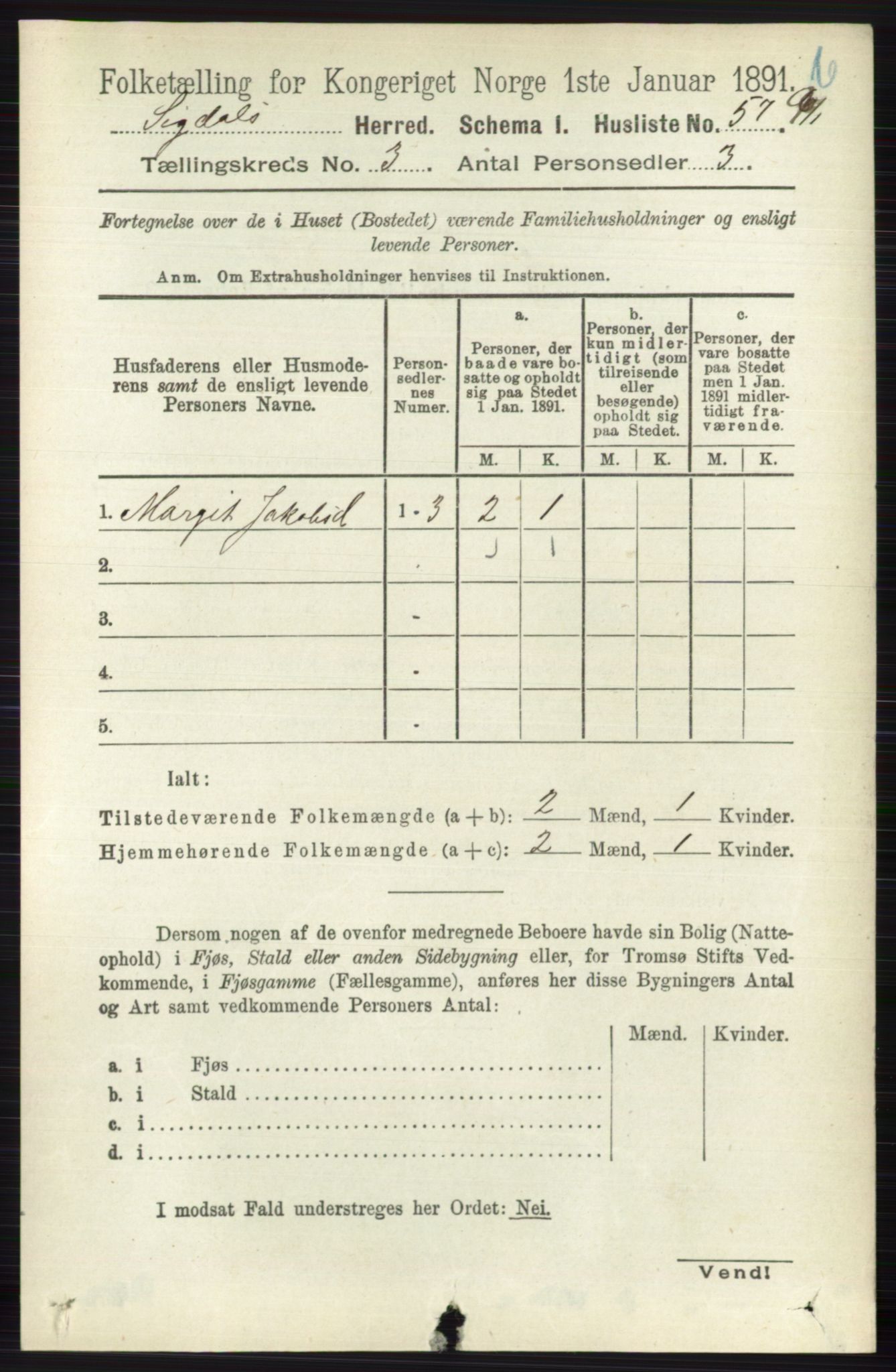 RA, 1891 census for 0621 Sigdal, 1891, p. 4303