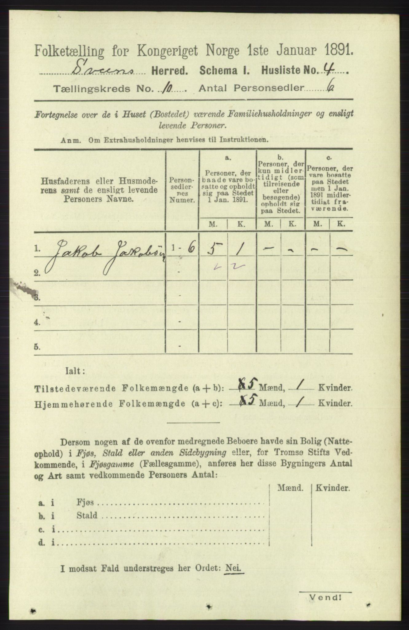 RA, 1891 census for 1216 Sveio, 1891, p. 2882