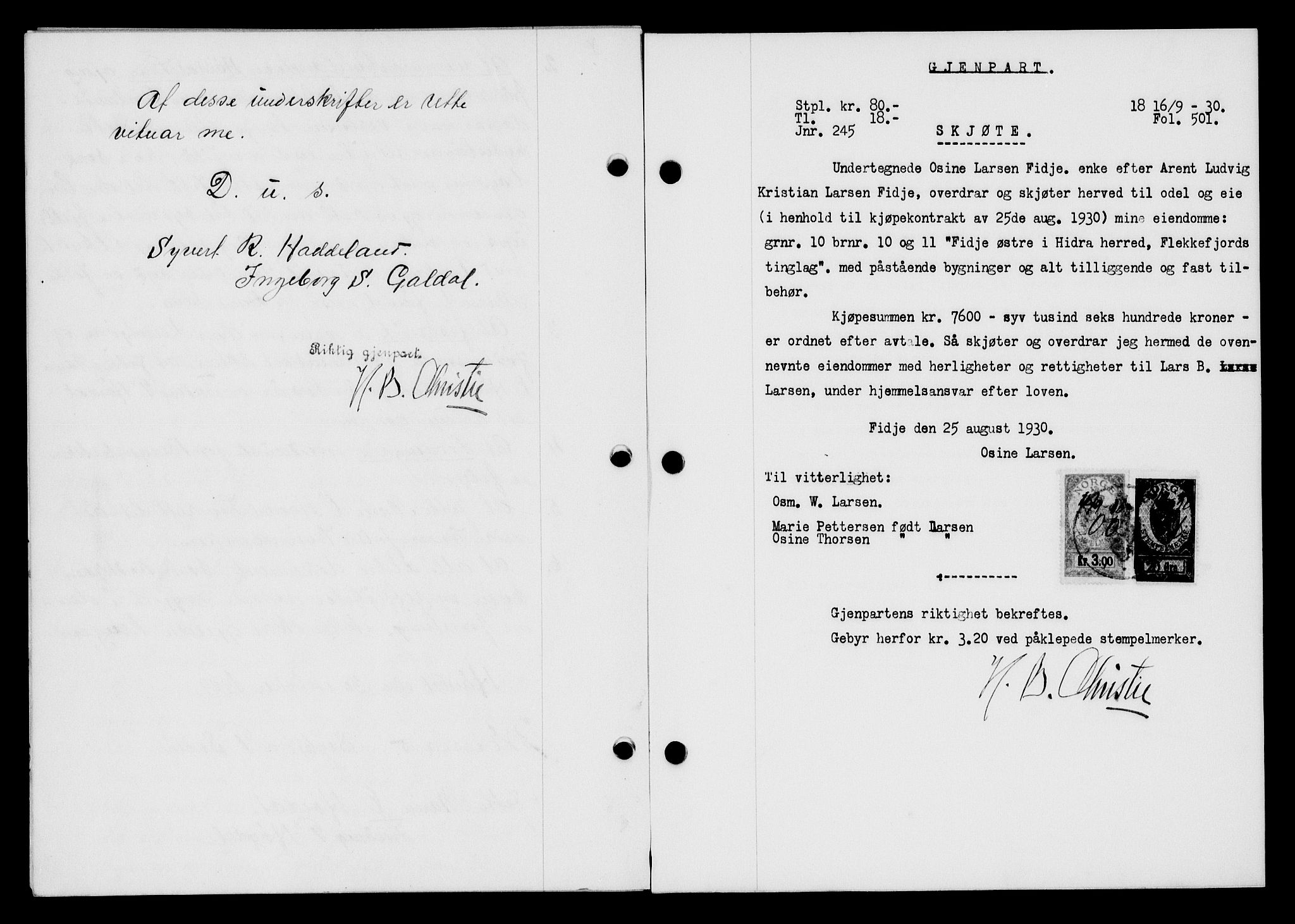 Flekkefjord sorenskriveri, SAK/1221-0001/G/Gb/Gba/L0046: Mortgage book no. 44, 1930-1931, Deed date: 16.09.1930