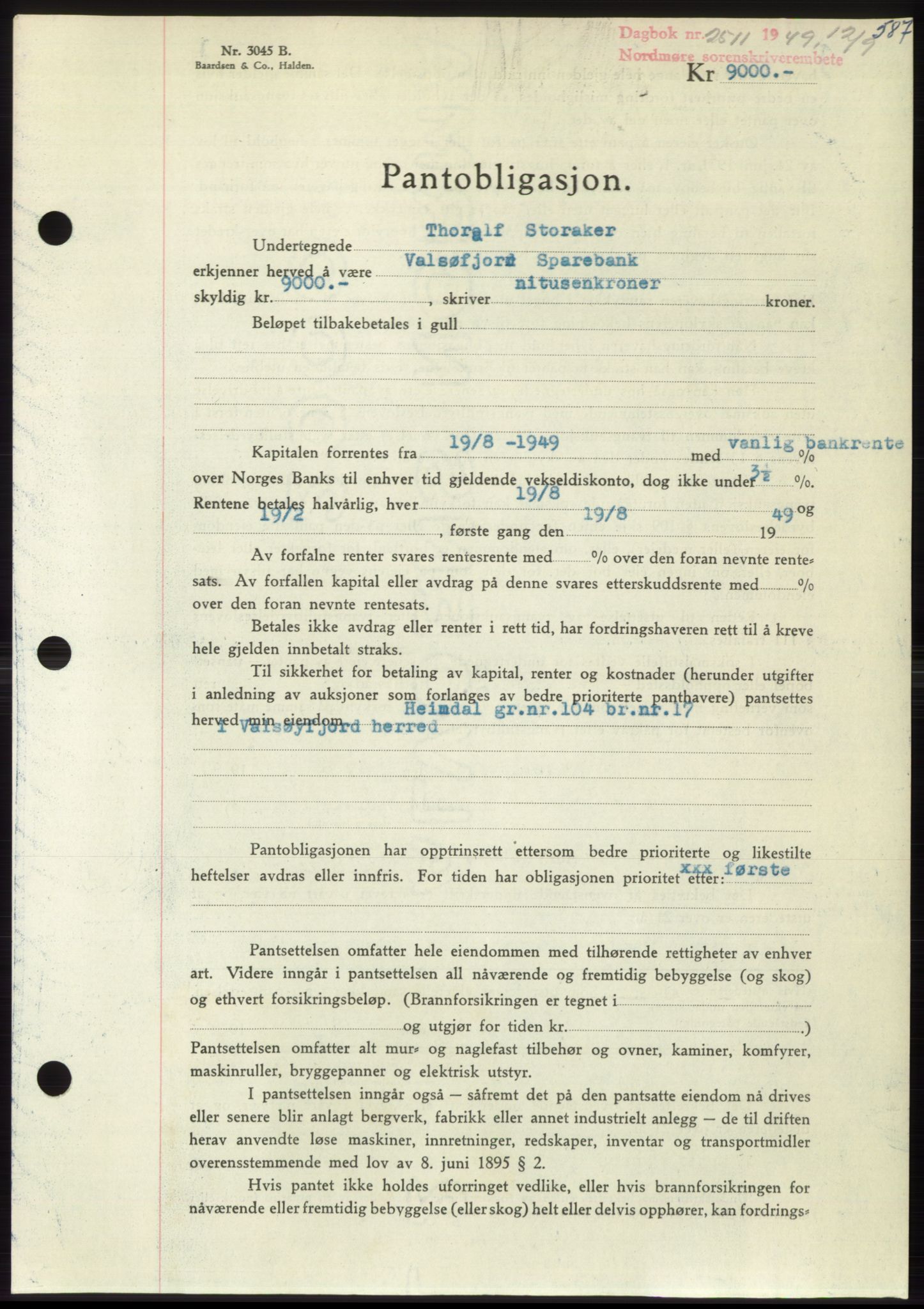 Nordmøre sorenskriveri, AV/SAT-A-4132/1/2/2Ca: Mortgage book no. B102, 1949-1949, Diary no: : 2511/1949