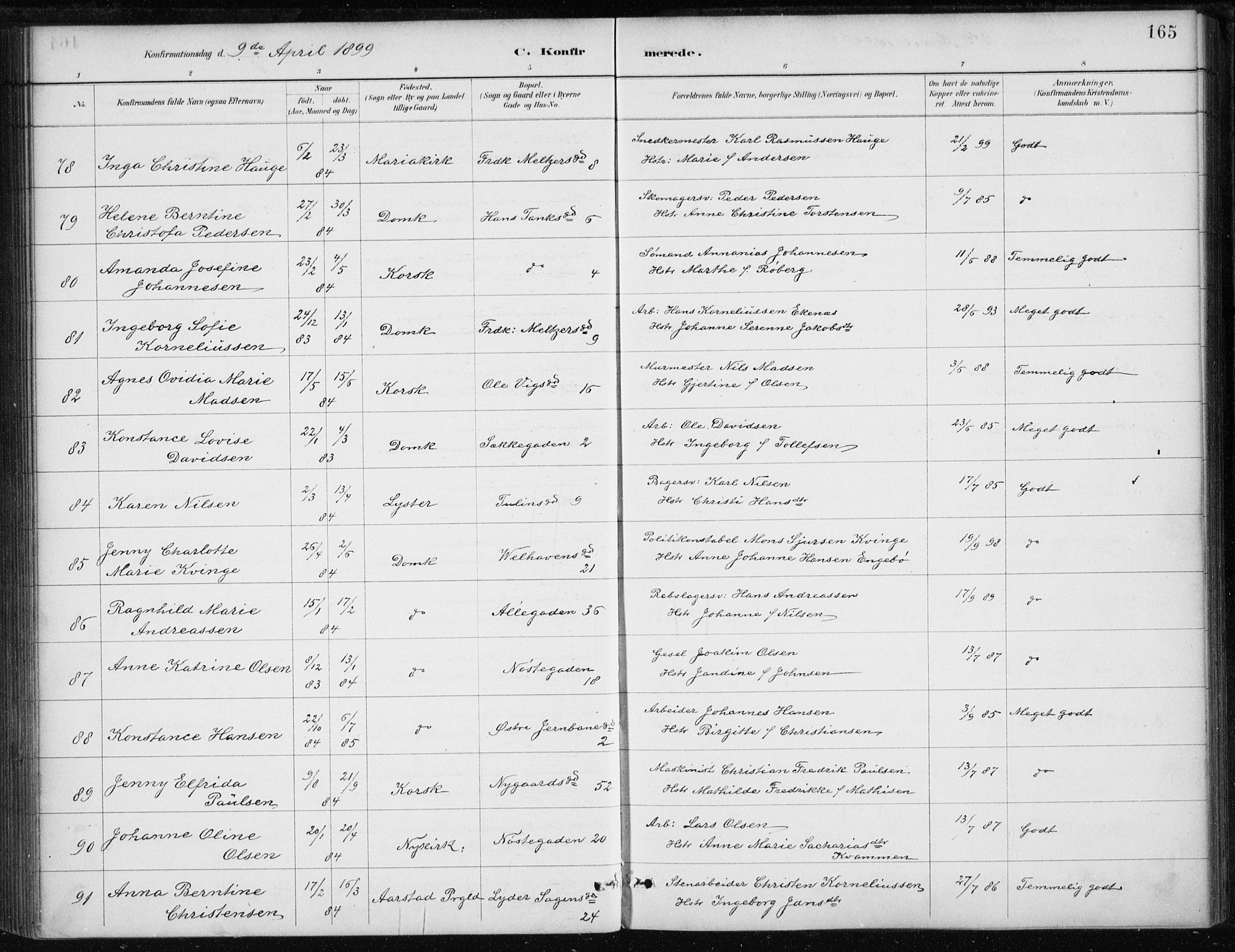 Johanneskirken sokneprestembete, AV/SAB-A-76001/H/Haa/L0008: Parish register (official) no. C 1, 1885-1907, p. 165