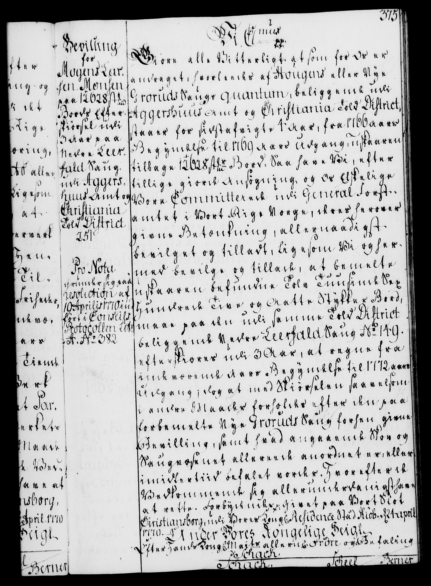 Rentekammeret, Kammerkanselliet, RA/EA-3111/G/Gg/Gga/L0008: Norsk ekspedisjonsprotokoll med register (merket RK 53.8), 1768-1771, p. 375
