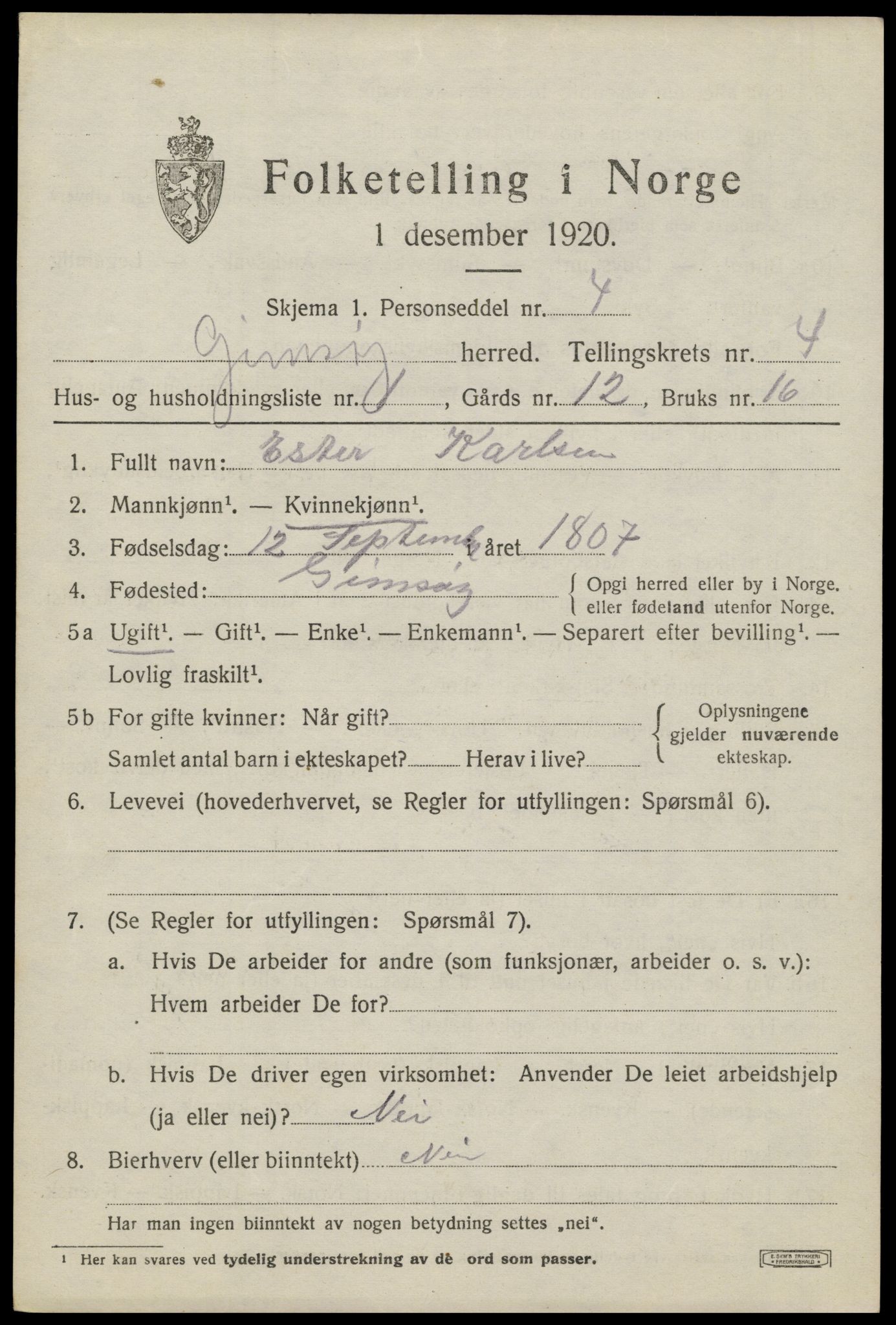 SAT, 1920 census for Gimsøy, 1920, p. 1973