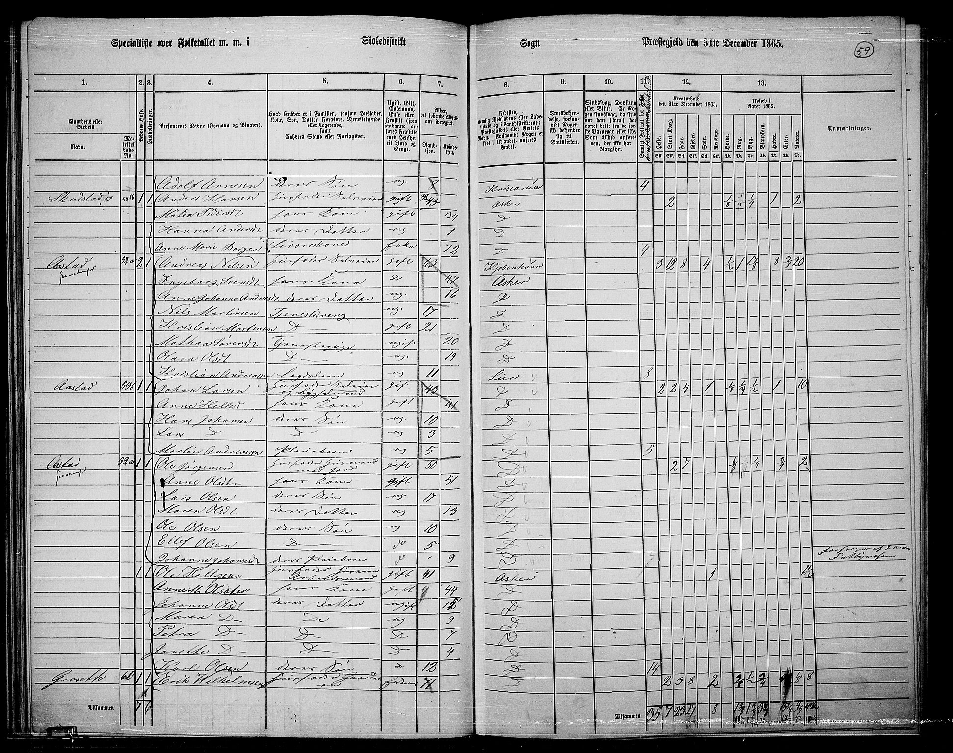 RA, 1865 census for Asker, 1865, p. 58