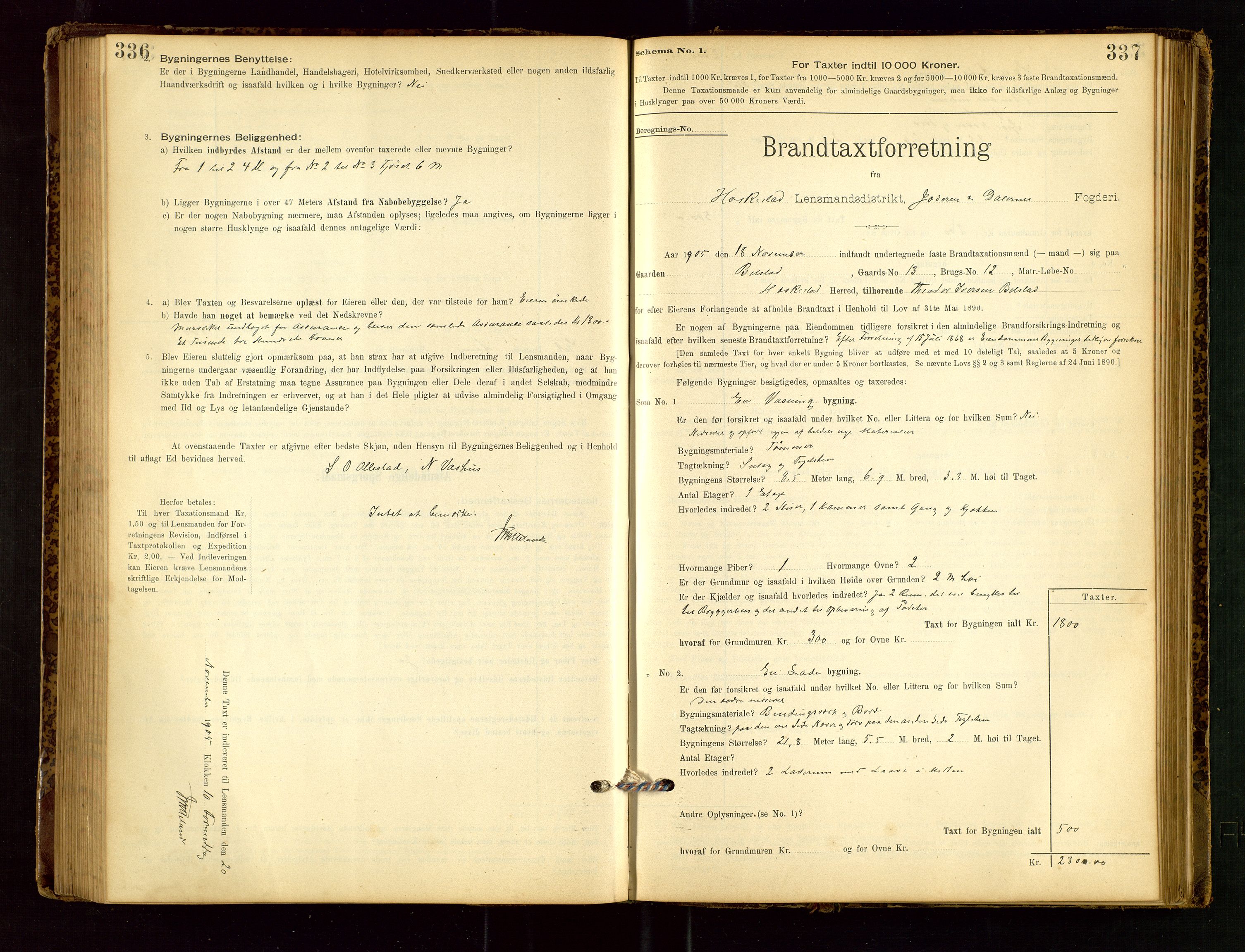 Heskestad lensmannskontor, SAST/A-100304/Gob/L0001: "Brandtaxationsprotokol", 1894-1915, p. 336-337