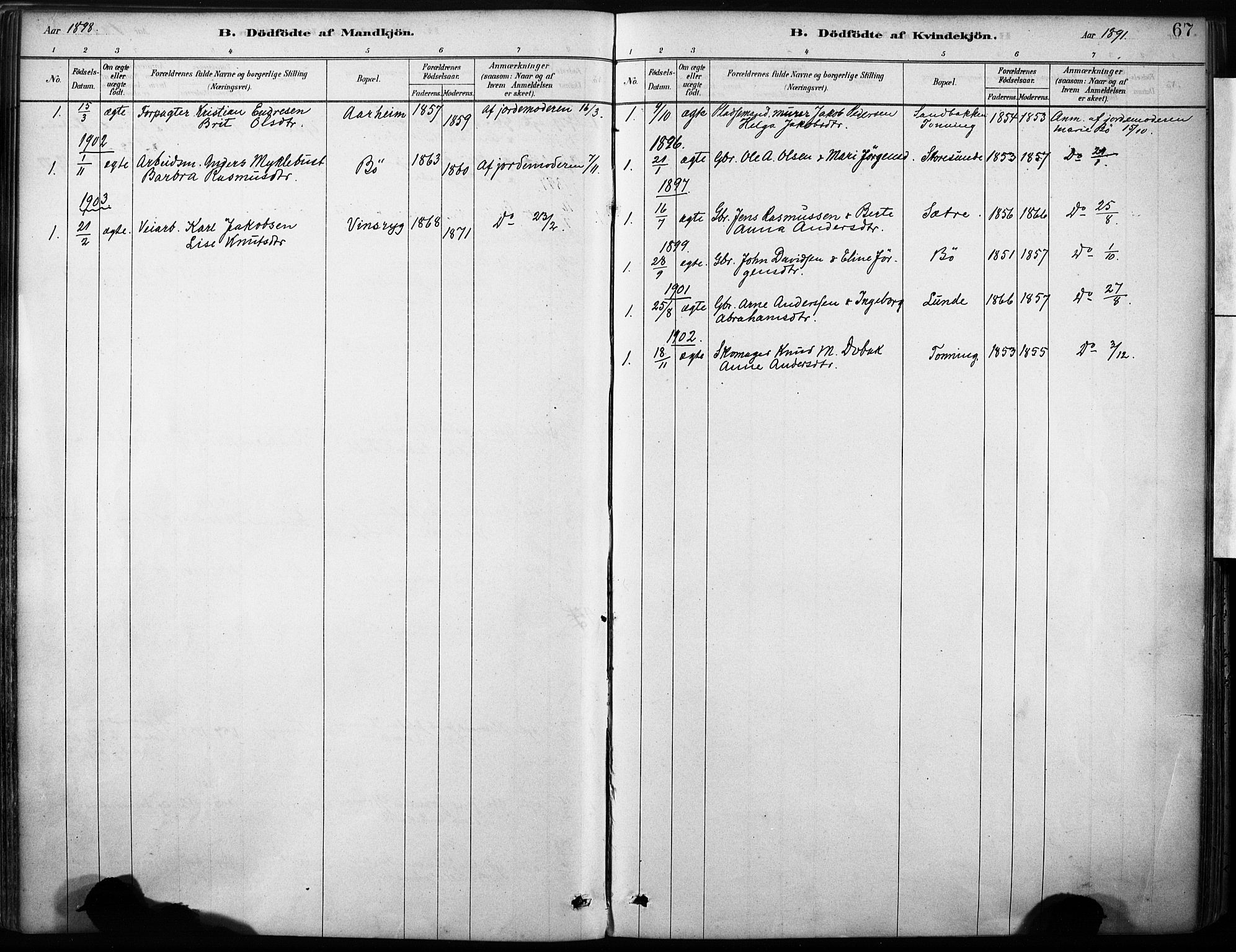 Stryn Sokneprestembete, AV/SAB-A-82501: Parish register (official) no. B 1, 1878-1907, p. 67