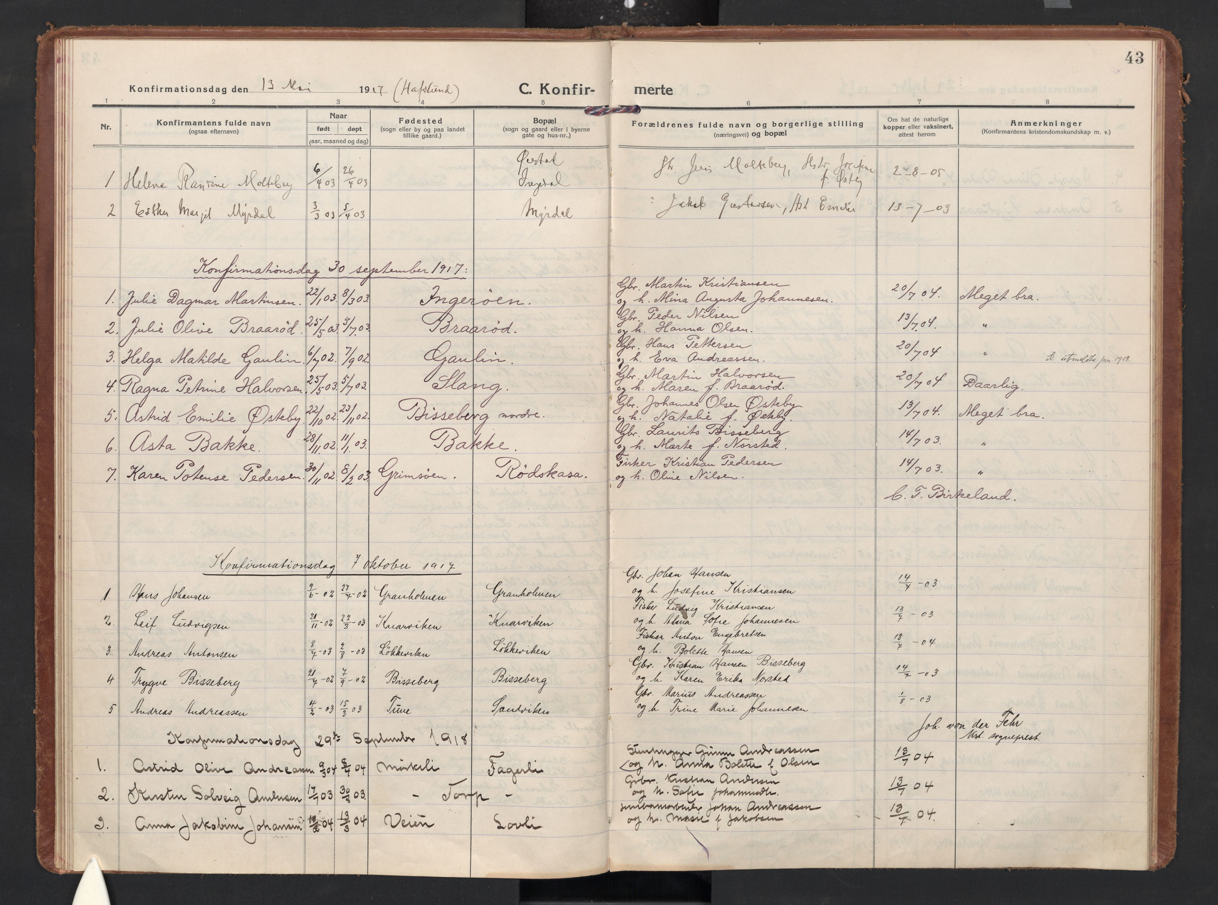 Skjeberg prestekontor Kirkebøker, SAO/A-10923/F/Fc/L0003: Parish register (official) no. III 3, 1915-1926, p. 43