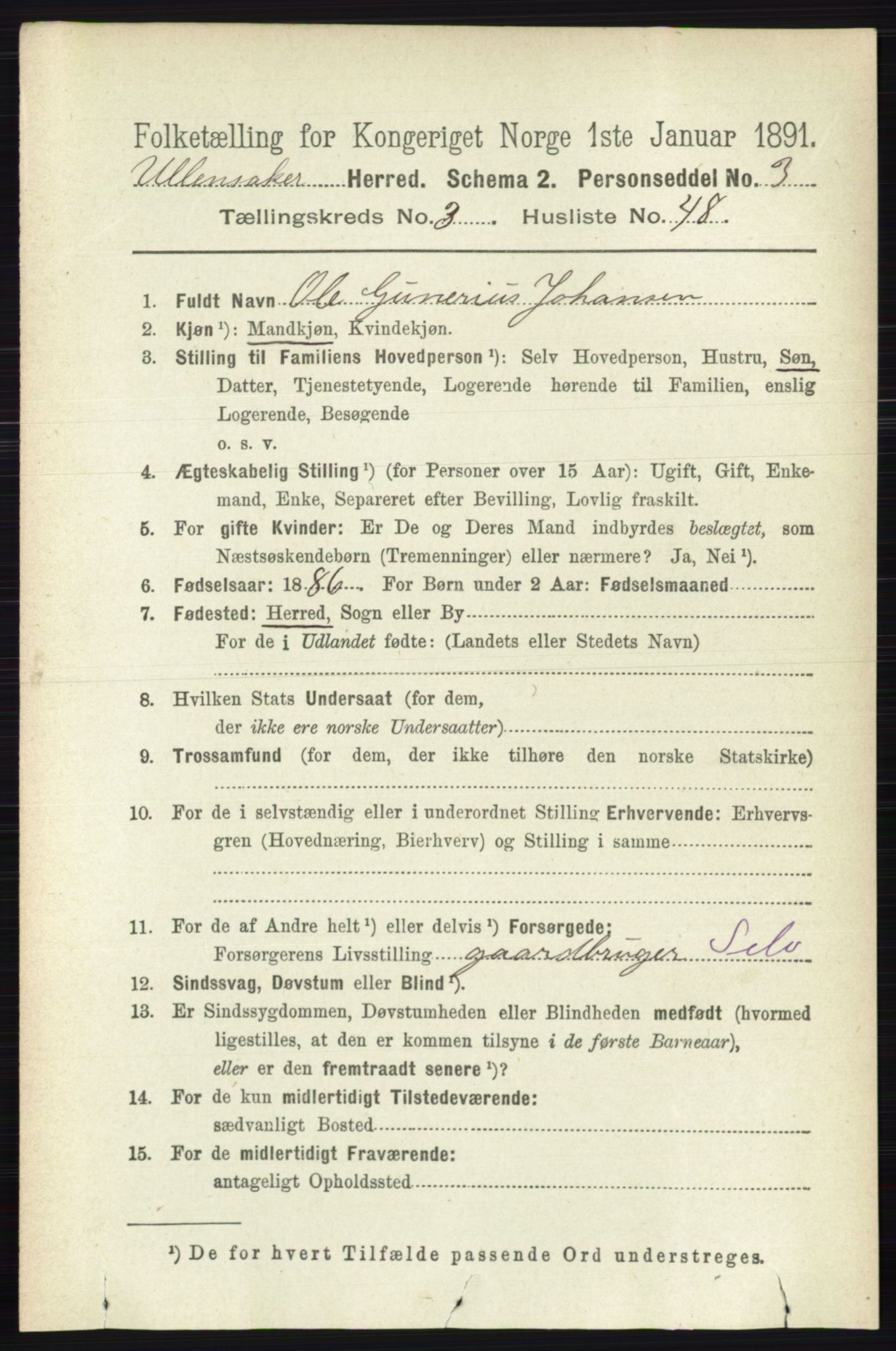 RA, 1891 census for 0235 Ullensaker, 1891, p. 1400