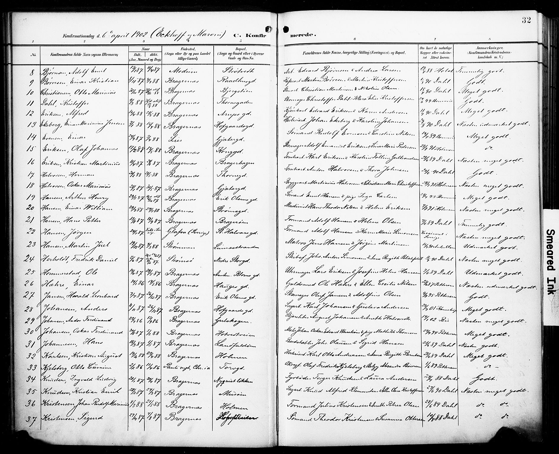 Bragernes kirkebøker, SAKO/A-6/F/Fc/L0007: Parish register (official) no. III 7, 1898-1909, p. 32