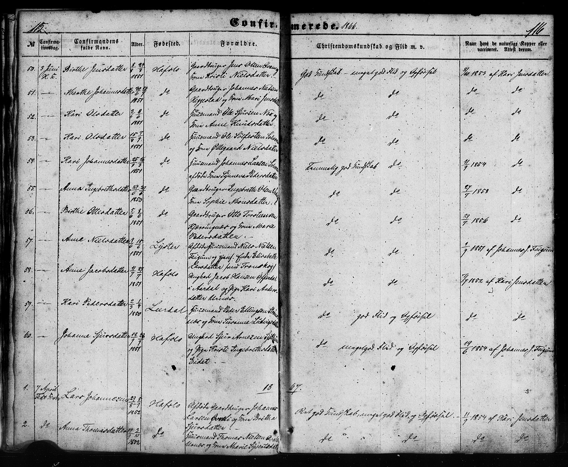 Hafslo sokneprestembete, SAB/A-80301/H/Haa/Haaa/L0012: Parish register (official) no. A 12, 1852-1885, p. 116-117