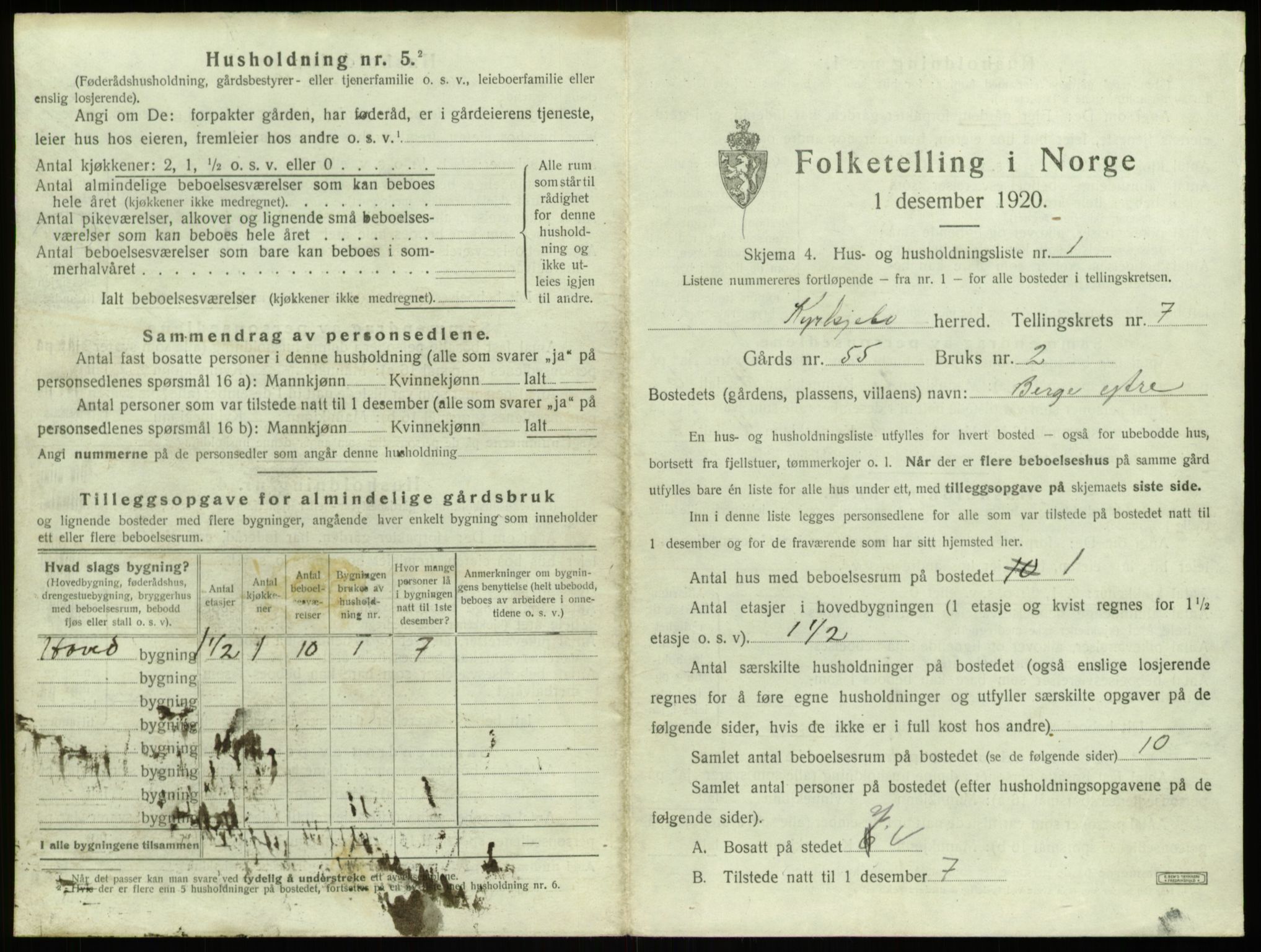 SAB, 1920 census for Kyrkjebø, 1920, p. 489