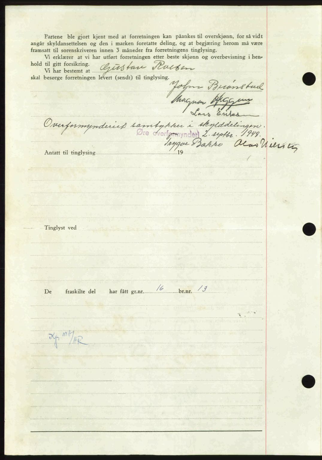 Nordmøre sorenskriveri, AV/SAT-A-4132/1/2/2Ca: Mortgage book no. A112, 1949-1949, Diary no: : 2446/1949