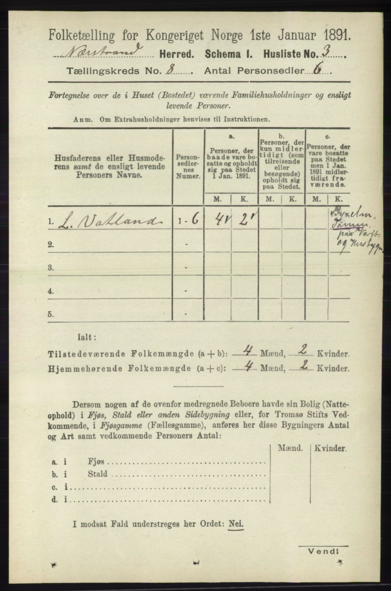 RA, 1891 census for 1139 Nedstrand, 1891, p. 1392