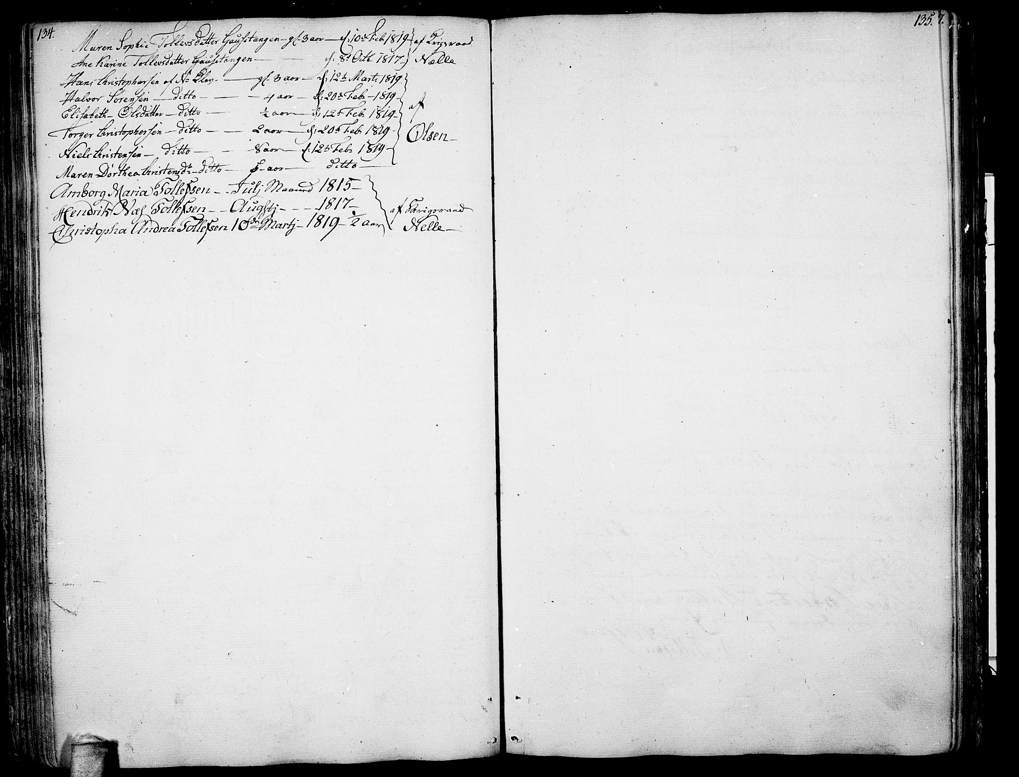 Botne kirkebøker, AV/SAKO-A-340/F/Fa/L0003: Parish register (official) no. I 3 /2, 1799-1819, p. 134-135