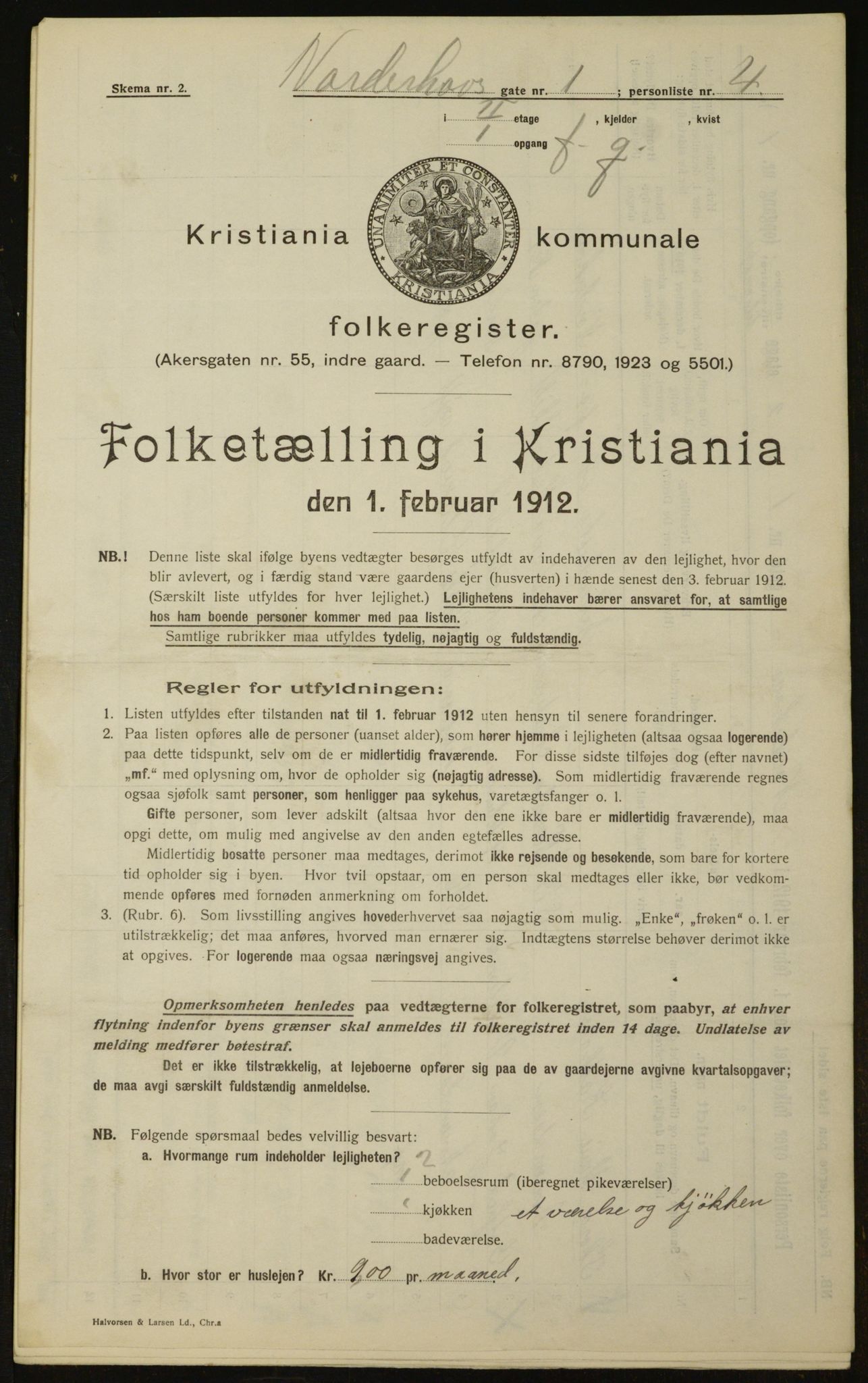 OBA, Municipal Census 1912 for Kristiania, 1912, p. 73071