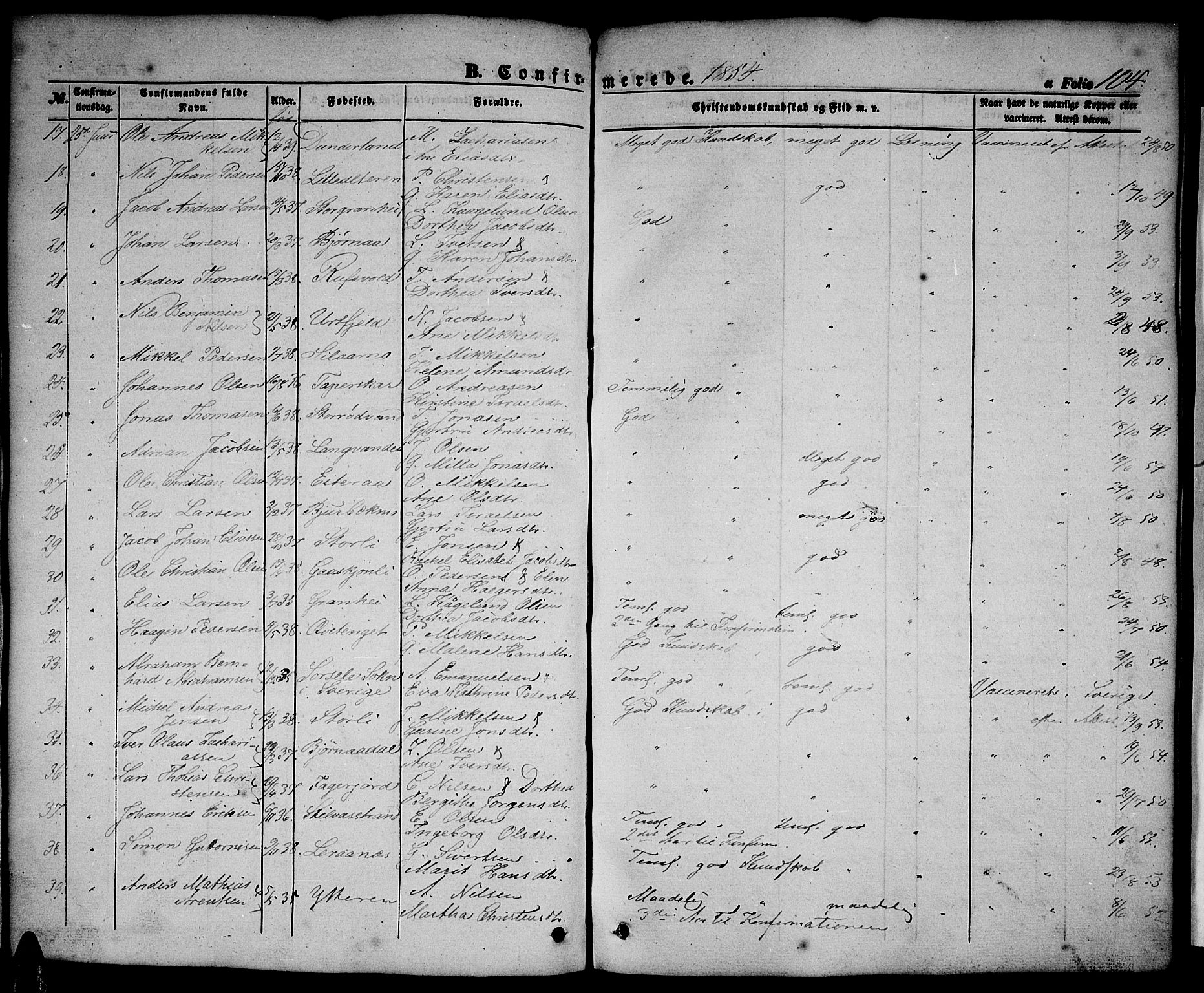 Ministerialprotokoller, klokkerbøker og fødselsregistre - Nordland, SAT/A-1459/827/L0414: Parish register (copy) no. 827C03, 1853-1865, p. 104
