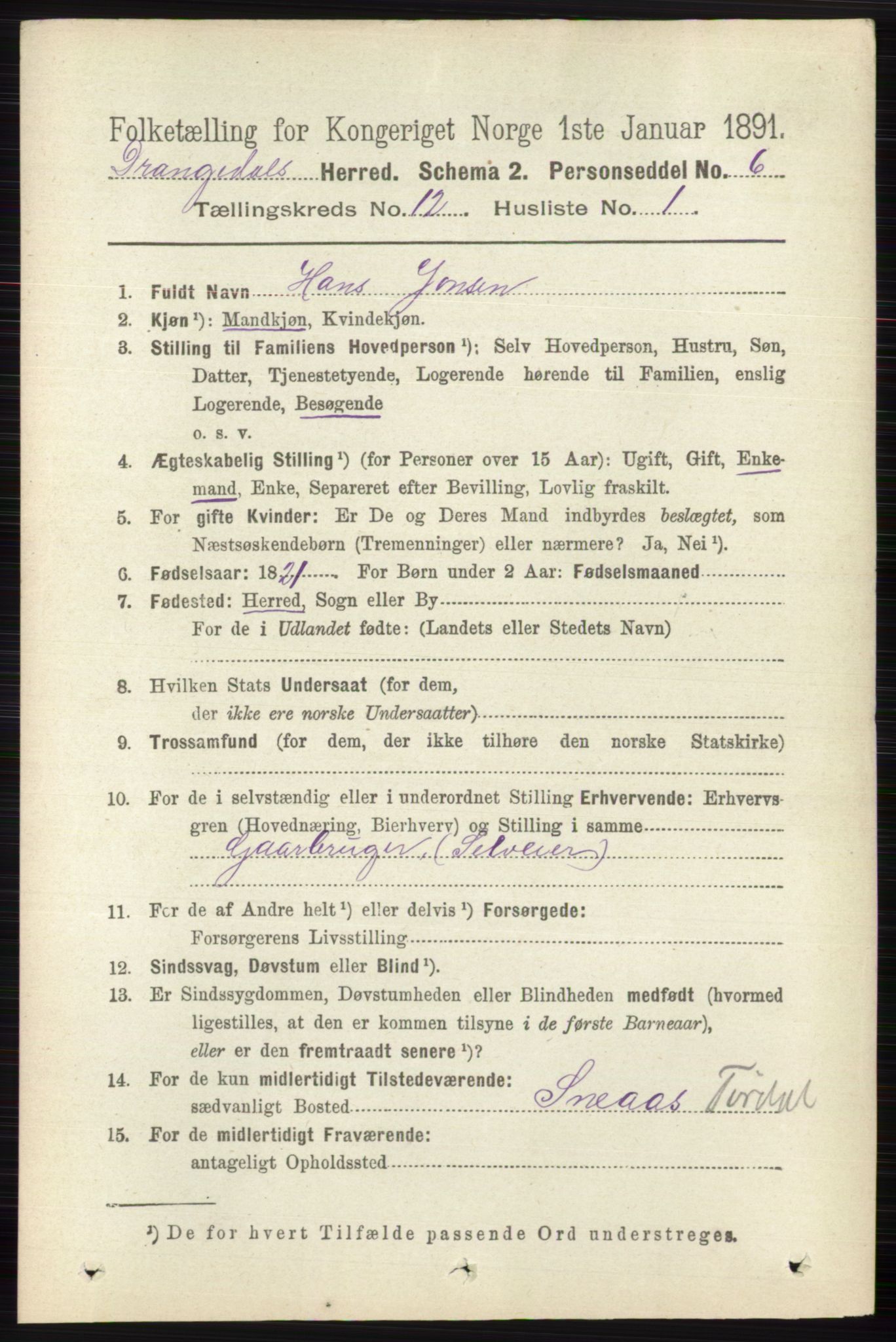 RA, 1891 census for 0817 Drangedal, 1891, p. 4366