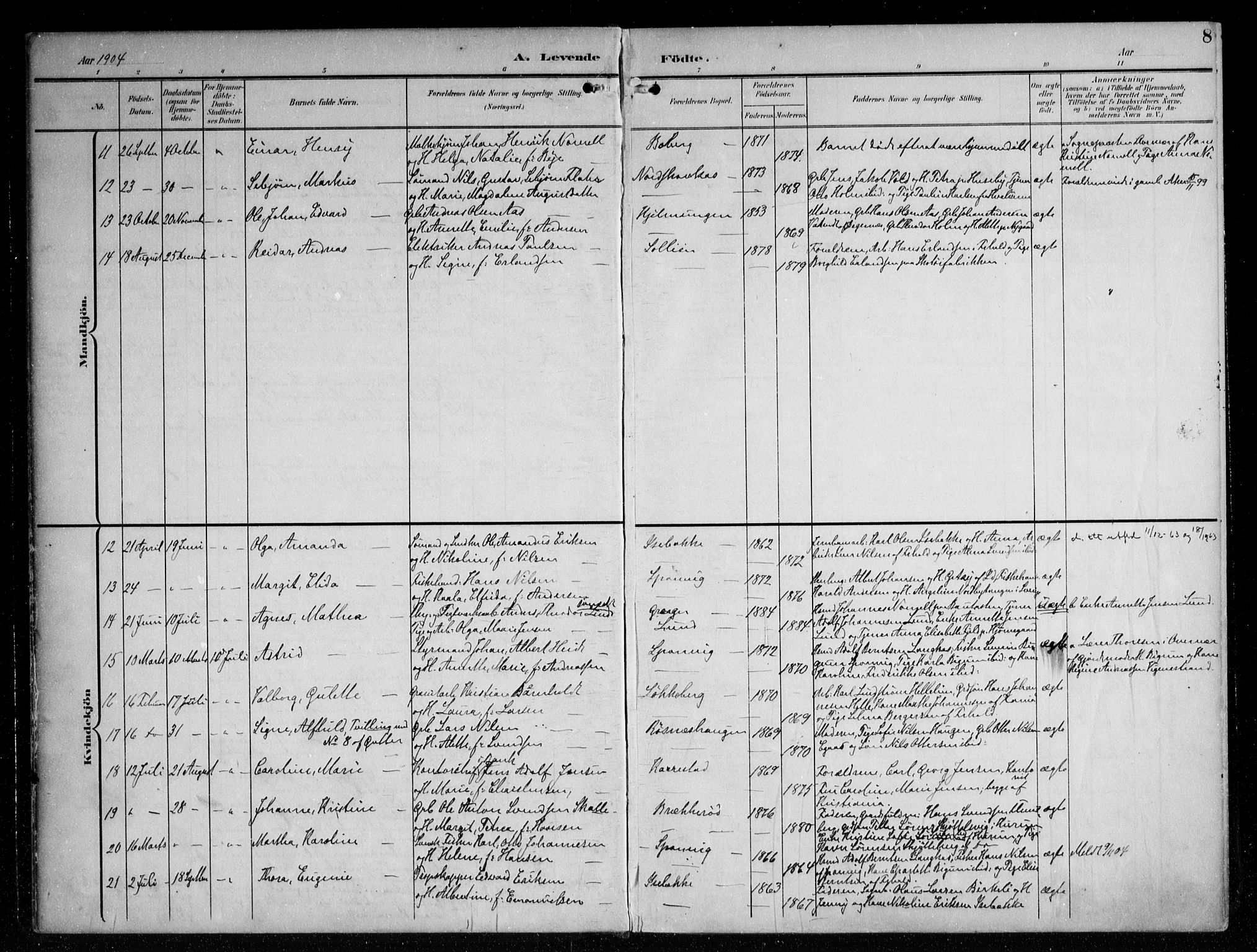 Berg prestekontor Kirkebøker, AV/SAO-A-10902/F/Fa/L0008: Parish register (official) no. I 8, 1902-1920, p. 8