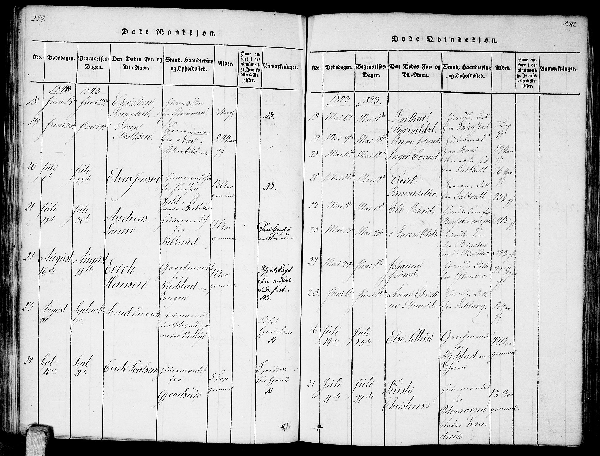 Enebakk prestekontor Kirkebøker, AV/SAO-A-10171c/F/Fa/L0006: Parish register (official) no. I 6, 1815-1832, p. 229-230