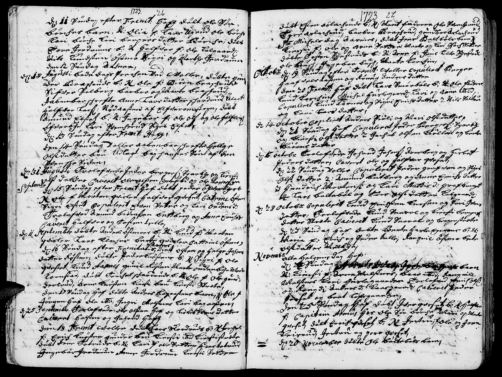 Hof prestekontor, SAH/PREST-038/H/Ha/Haa/L0002: Parish register (official) no. 2, 1720-1749, p. 26-27