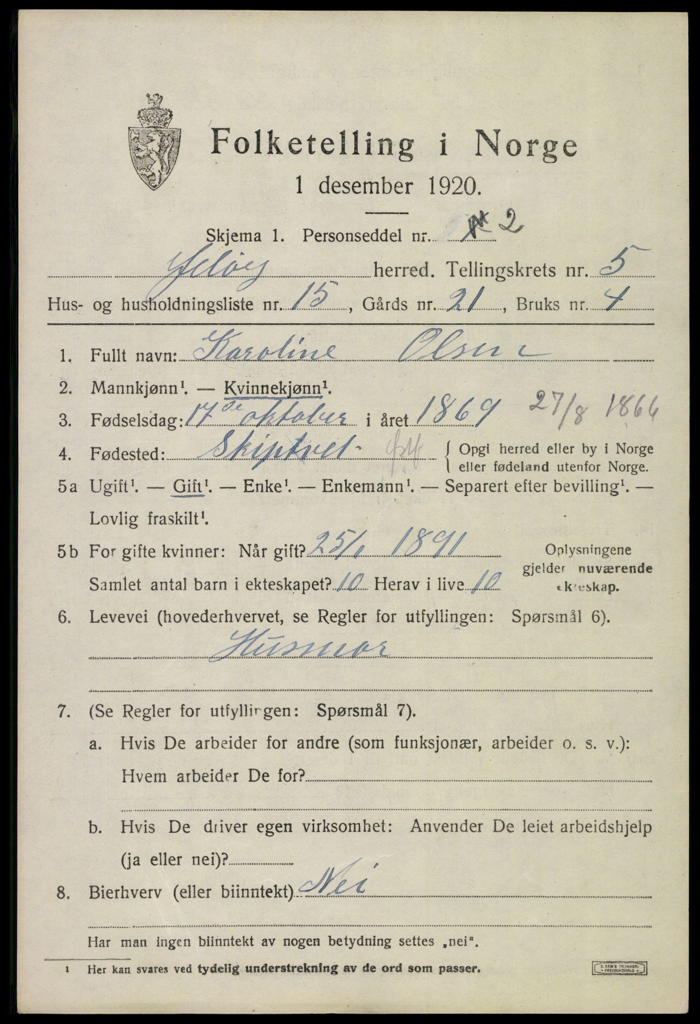 SAO, 1920 census for Moss land district, 1920, p. 6421