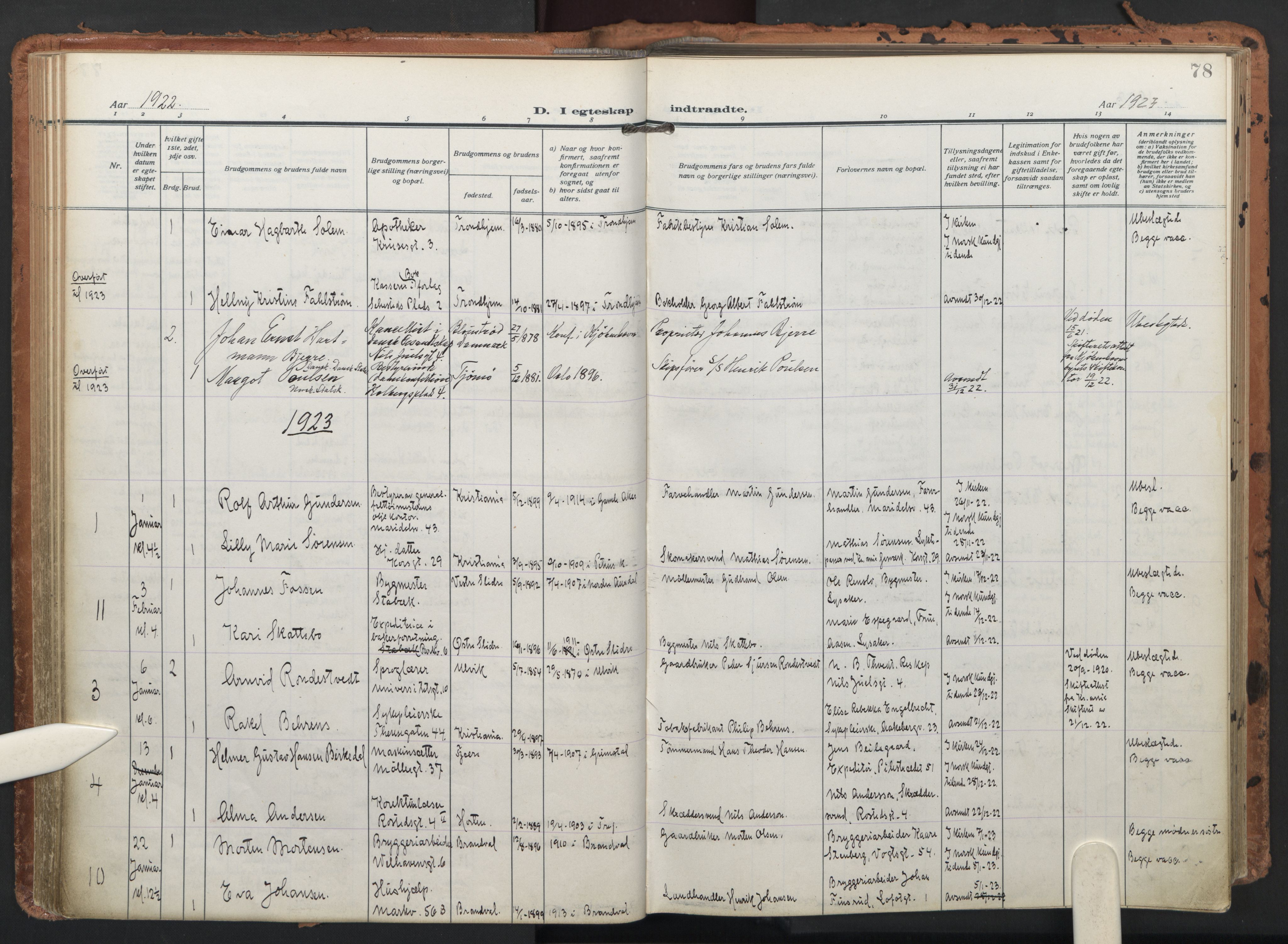 Trefoldighet prestekontor Kirkebøker, AV/SAO-A-10882/F/Fc/L0008: Parish register (official) no. III 8, 1920-1932, p. 78