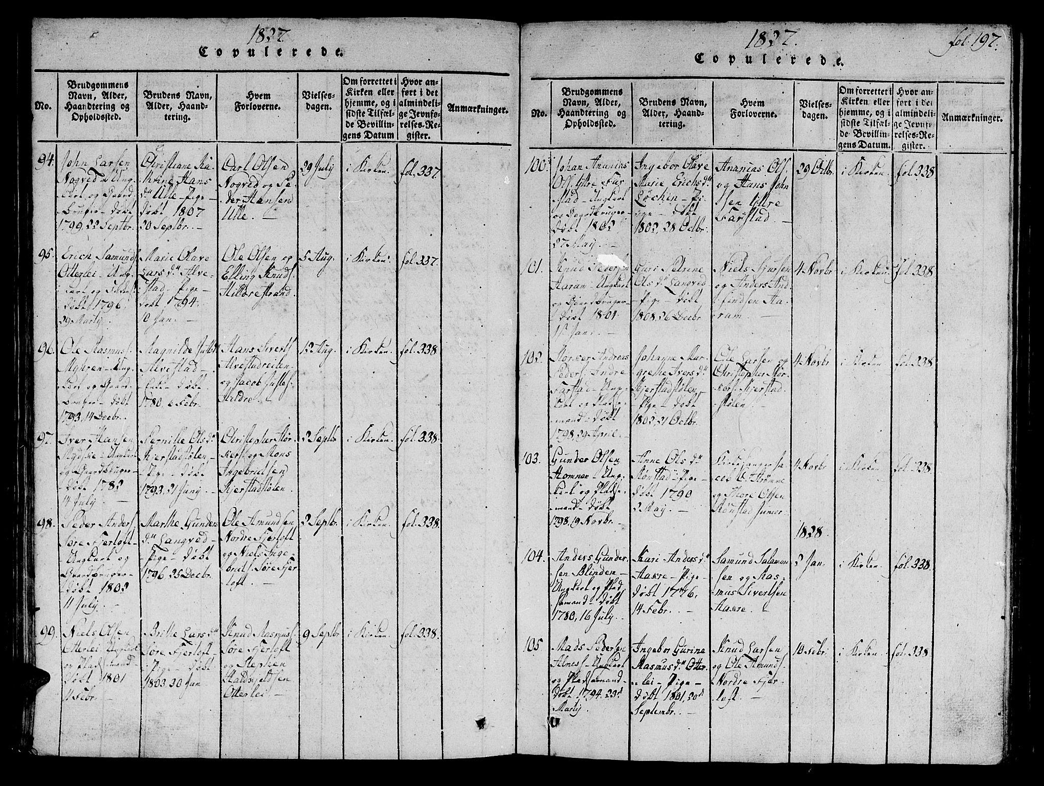 Ministerialprotokoller, klokkerbøker og fødselsregistre - Møre og Romsdal, SAT/A-1454/536/L0495: Parish register (official) no. 536A04, 1818-1847, p. 197