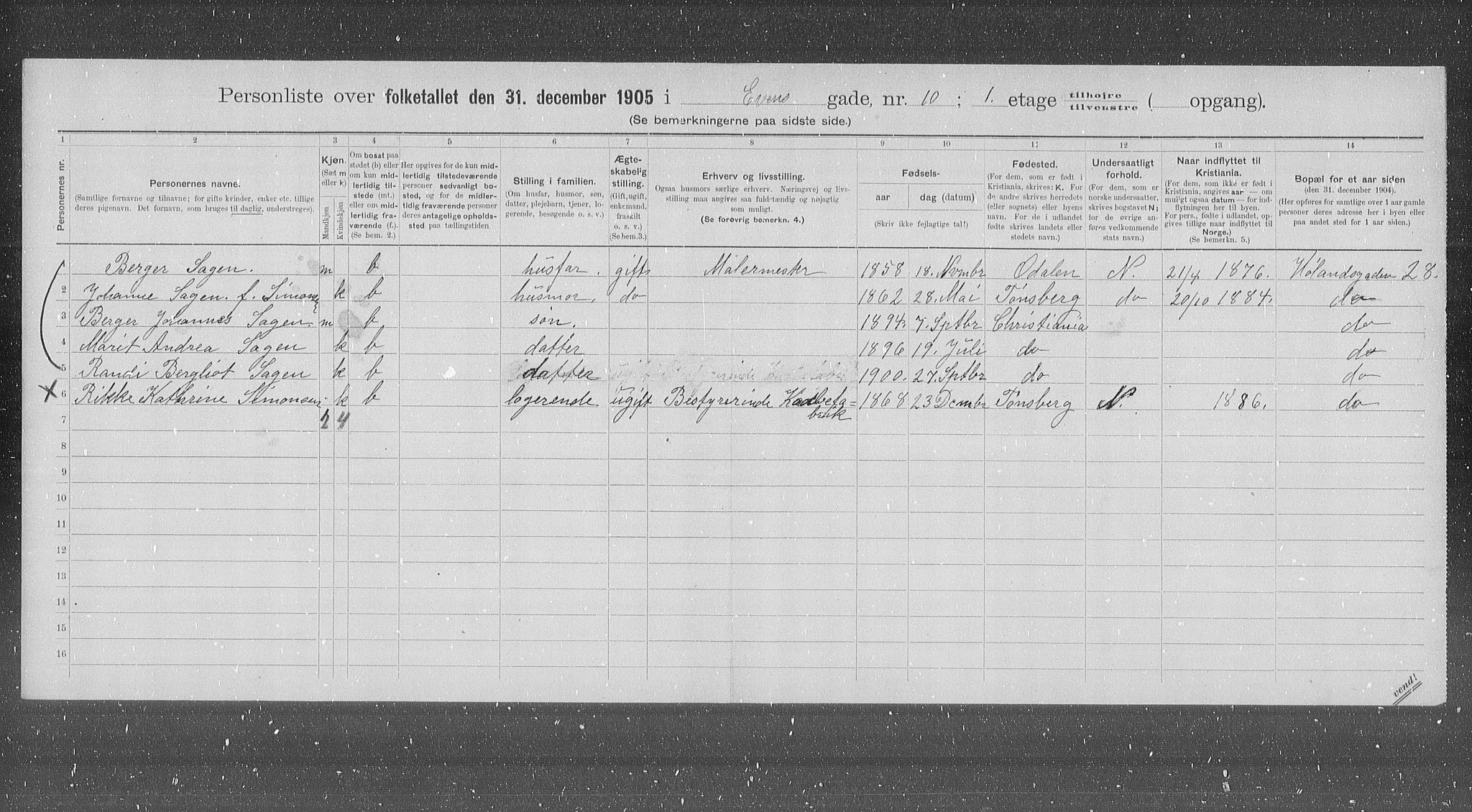 OBA, Municipal Census 1905 for Kristiania, 1905, p. 11867