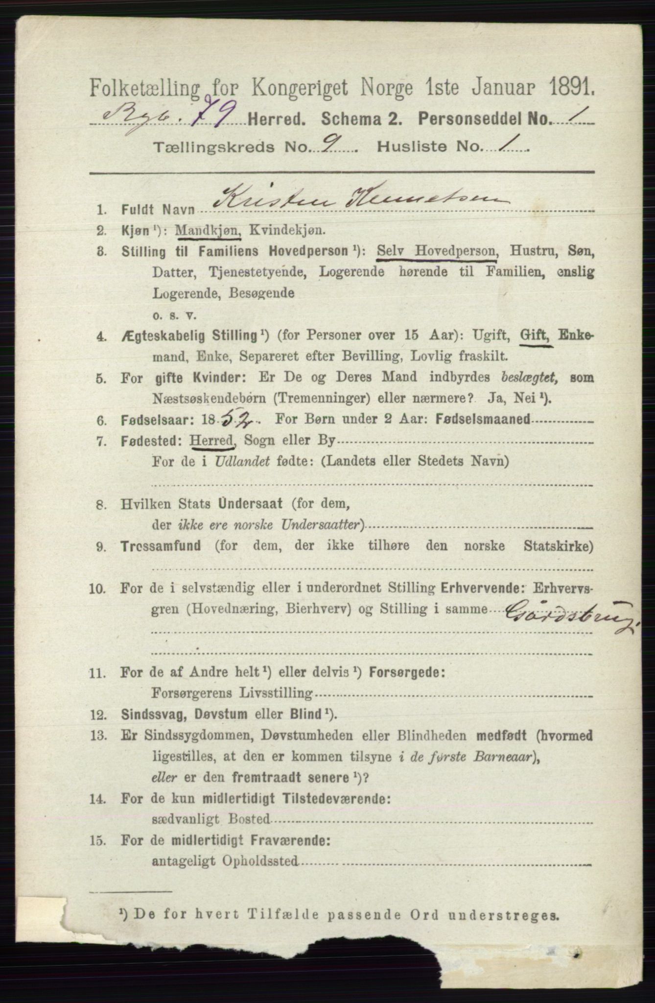 RA, 1891 census for 0520 Ringebu, 1891, p. 4245