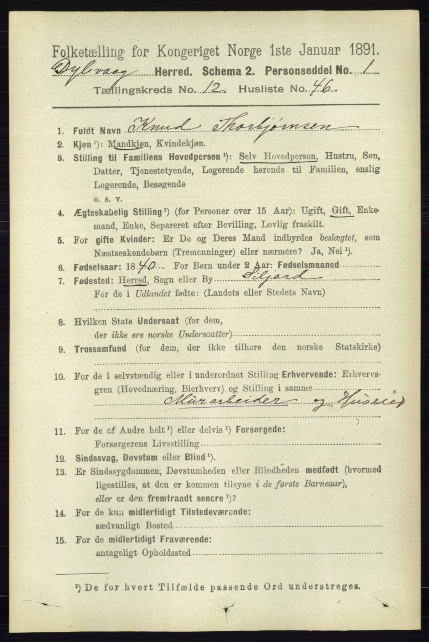 RA, 1891 census for 0915 Dypvåg, 1891, p. 5009