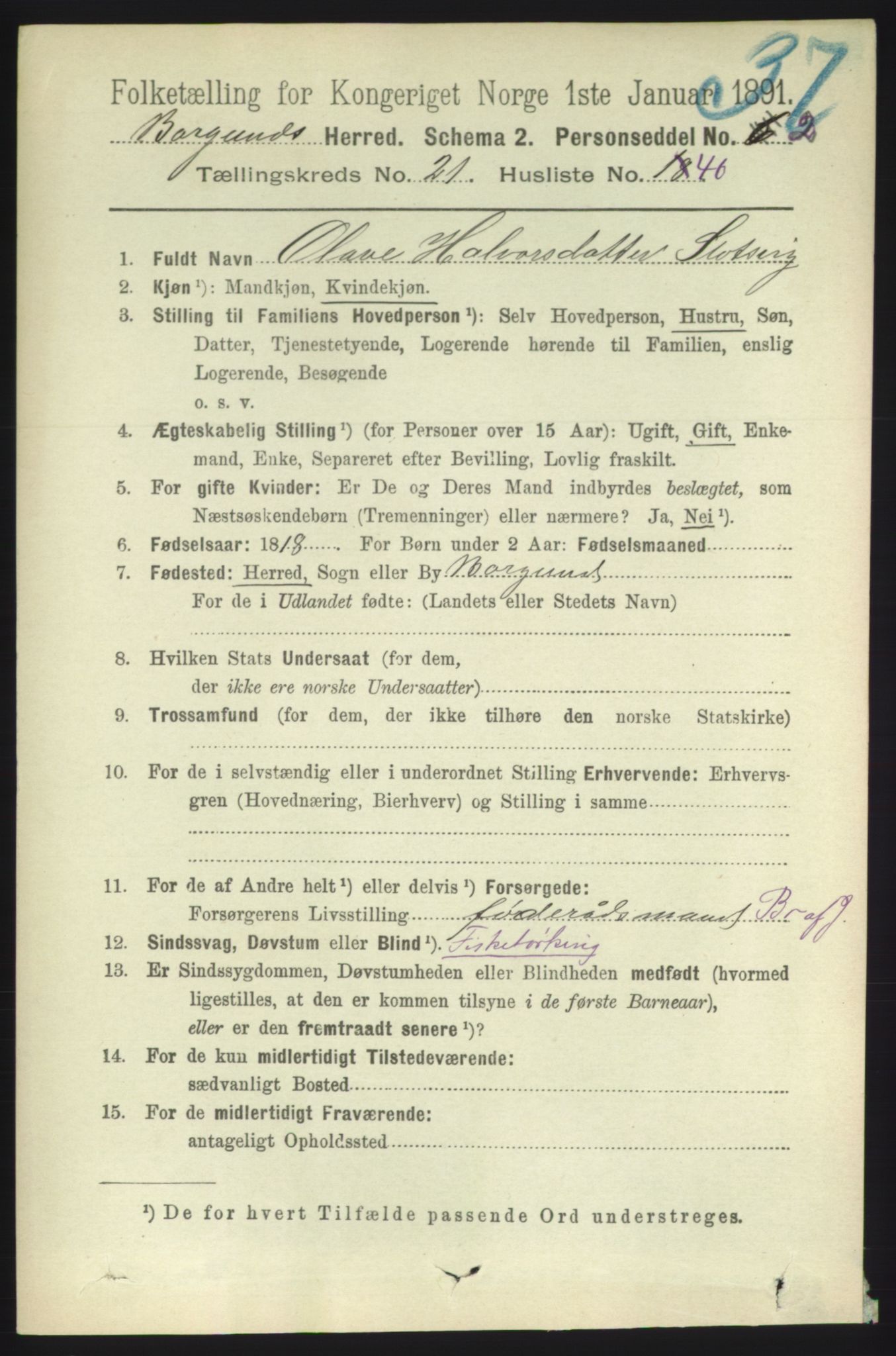 RA, 1891 census for 1531 Borgund, 1891, p. 6589