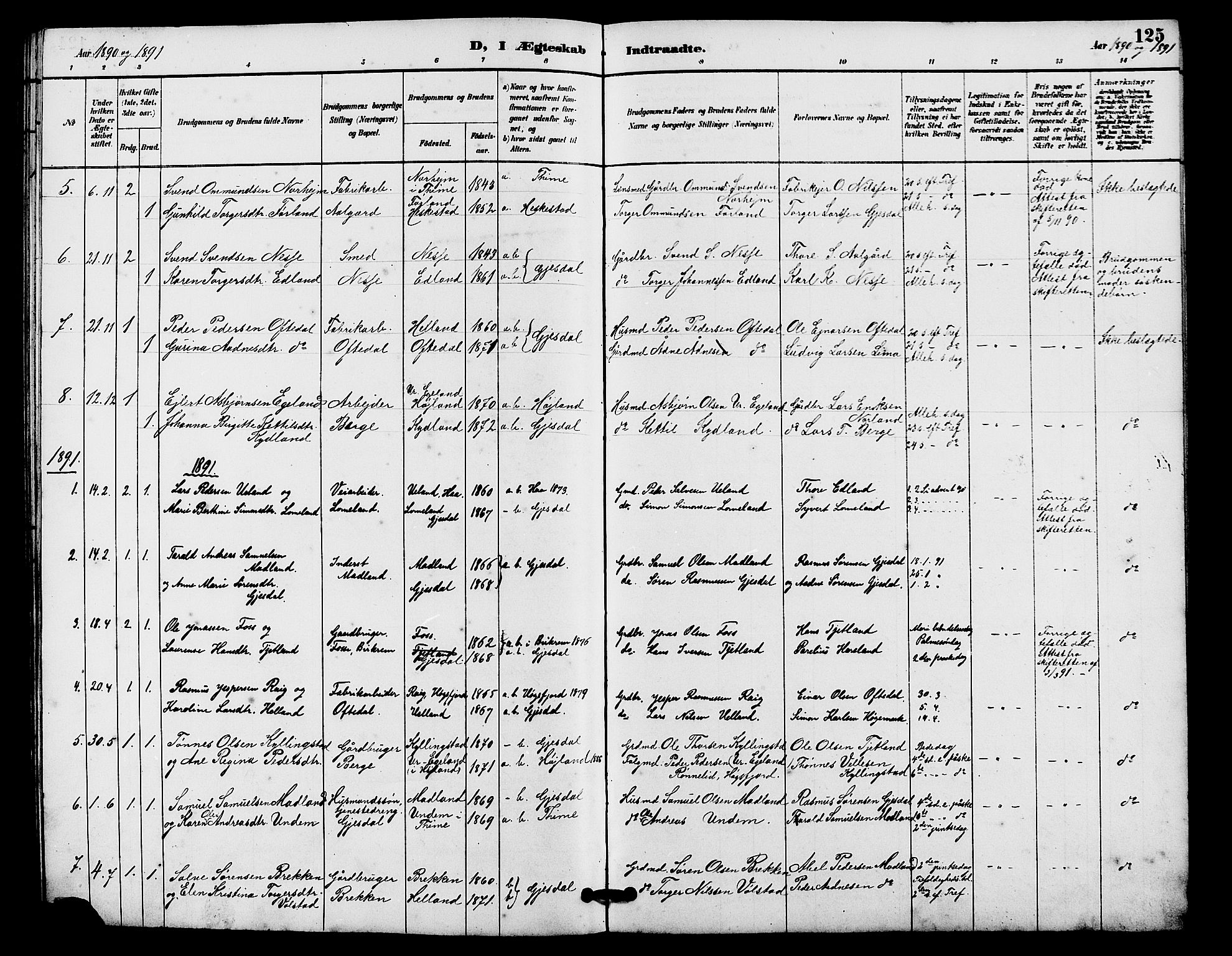 Lye sokneprestkontor, SAST/A-101794/001/30BB/L0008: Parish register (copy) no. B 7, 1887-1901, p. 125