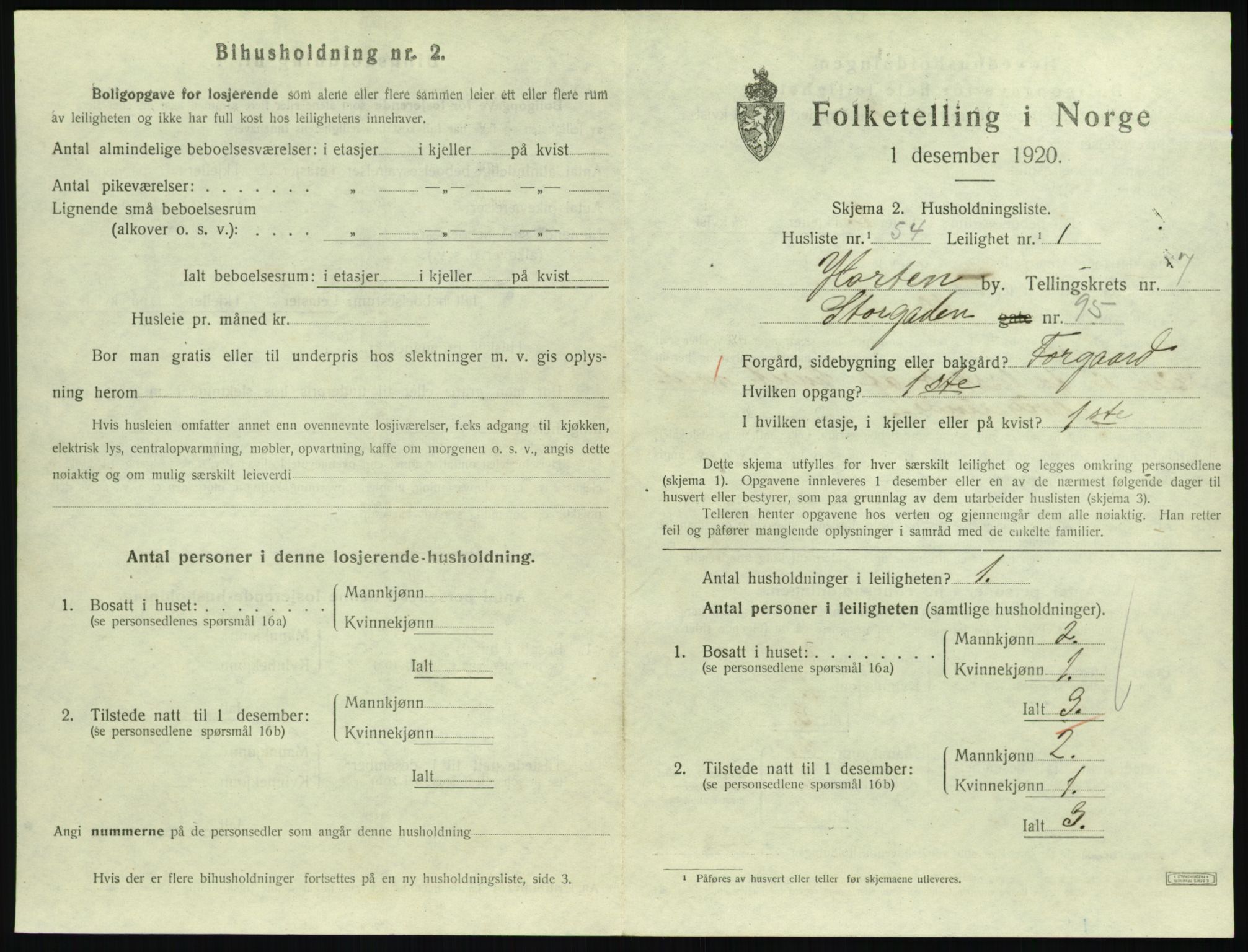 SAKO, 1920 census for Horten, 1920, p. 7409