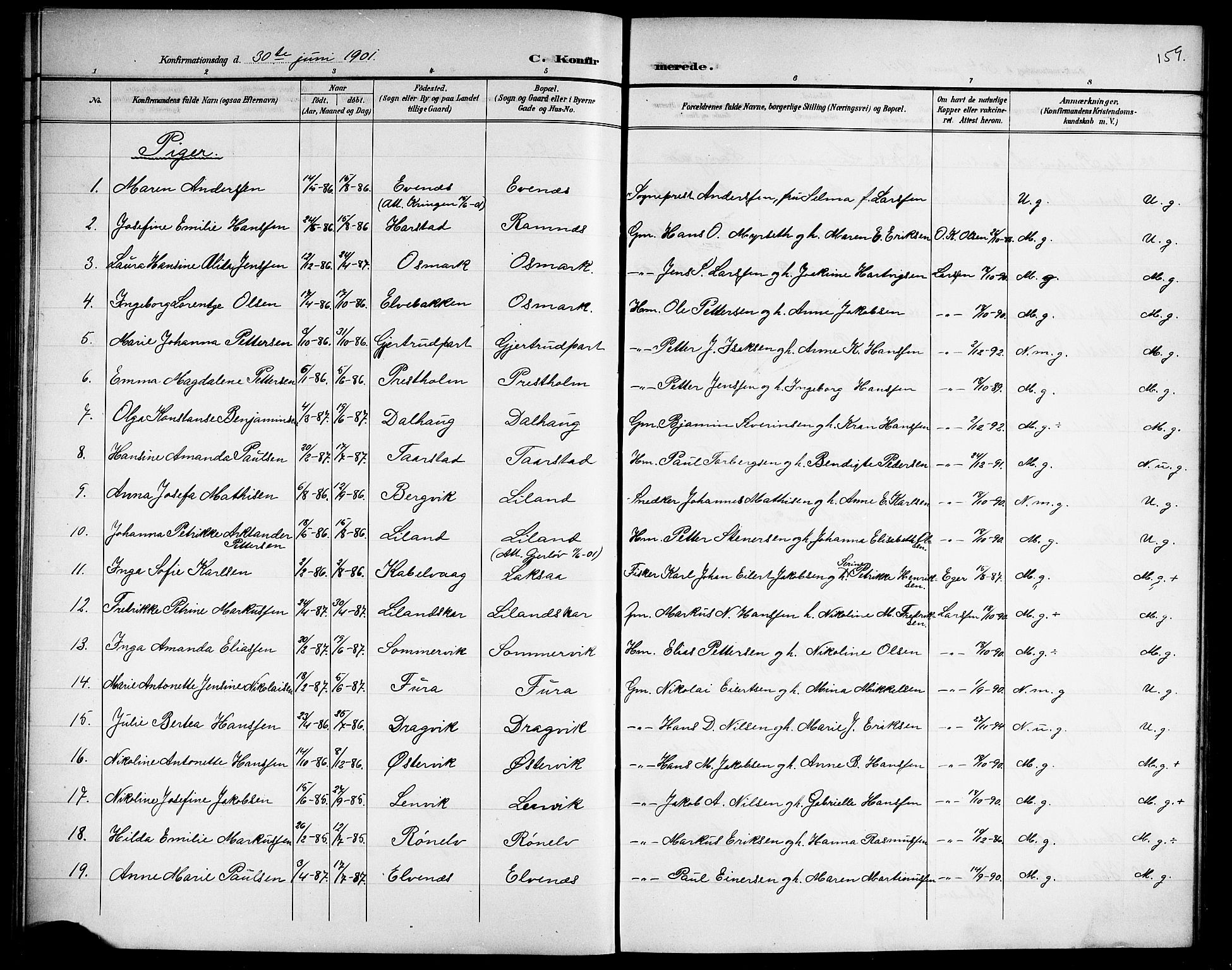 Ministerialprotokoller, klokkerbøker og fødselsregistre - Nordland, AV/SAT-A-1459/863/L0915: Parish register (copy) no. 863C05, 1898-1907, p. 159