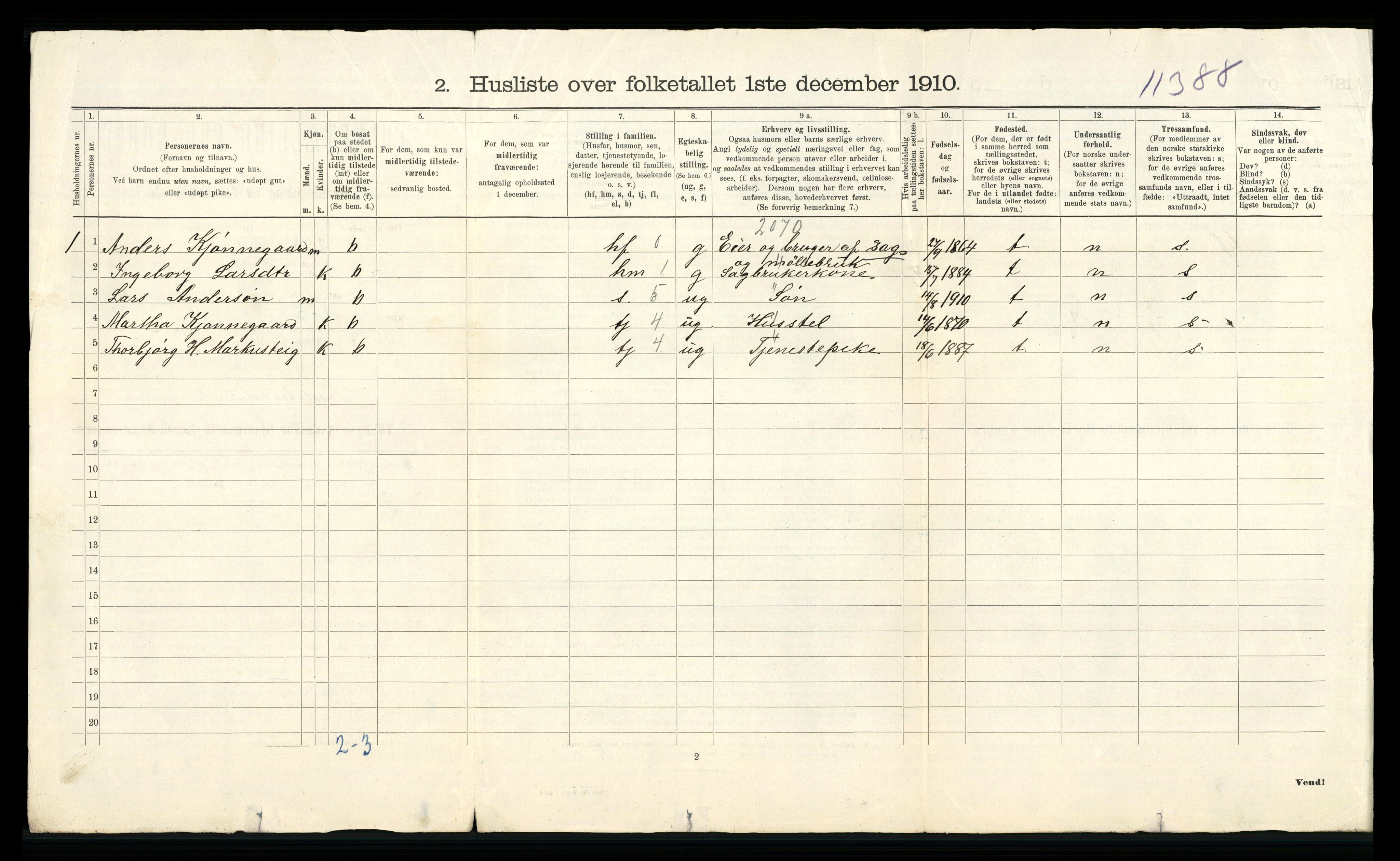 RA, 1910 census for Vossestrand, 1910, p. 28