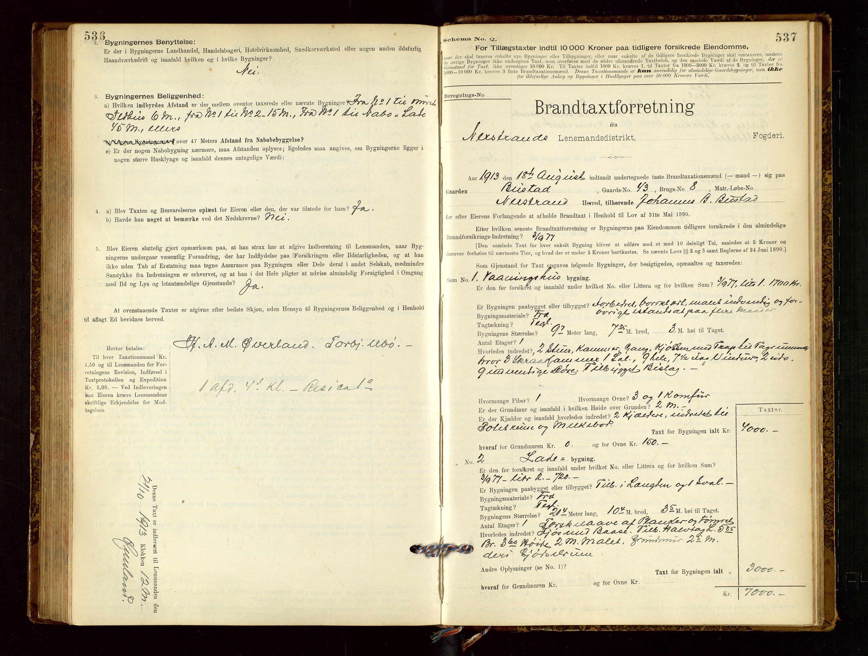 Nedstrand lensmannskontor, AV/SAST-A-100236/Gob/L0001: "Brandtaxationsprotokol for Nerstrand Lensmandsdistrikt Ryfylke fogderi", 1895-1915, p. 536-537