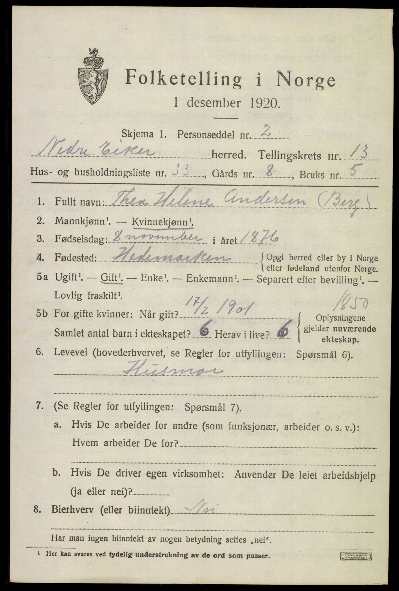 SAKO, 1920 census for Nedre Eiker, 1920, p. 15147