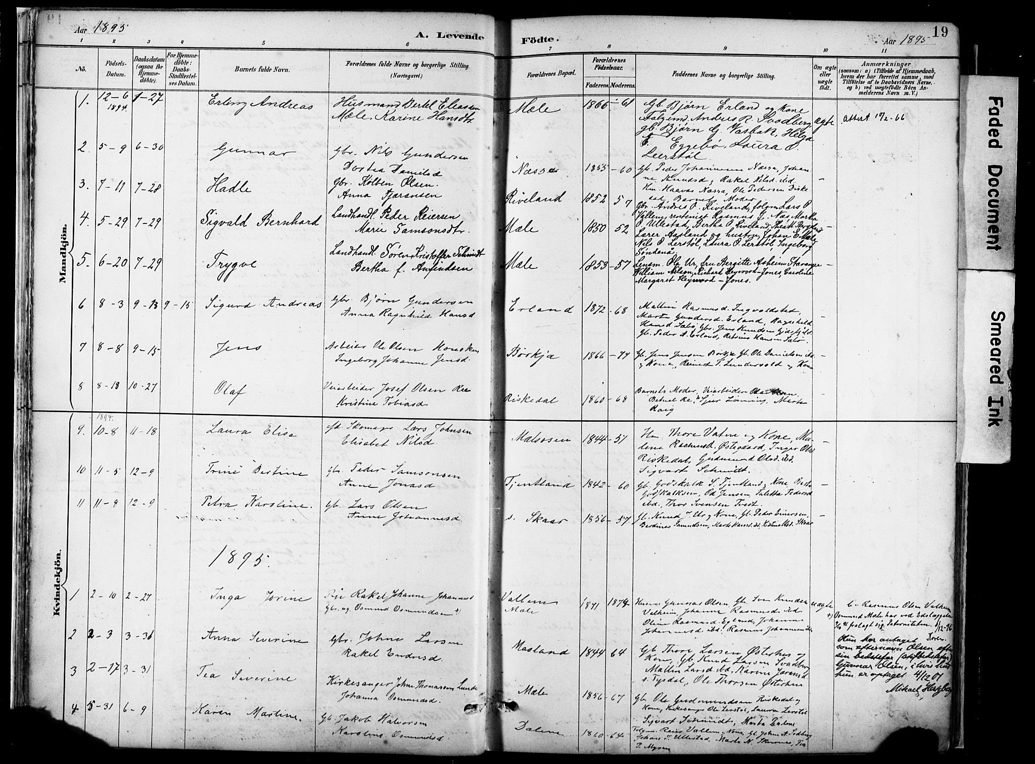 Hjelmeland sokneprestkontor, AV/SAST-A-101843/02/A/L0001: Parish register (official) no. A 16, 1887-1926, p. 19