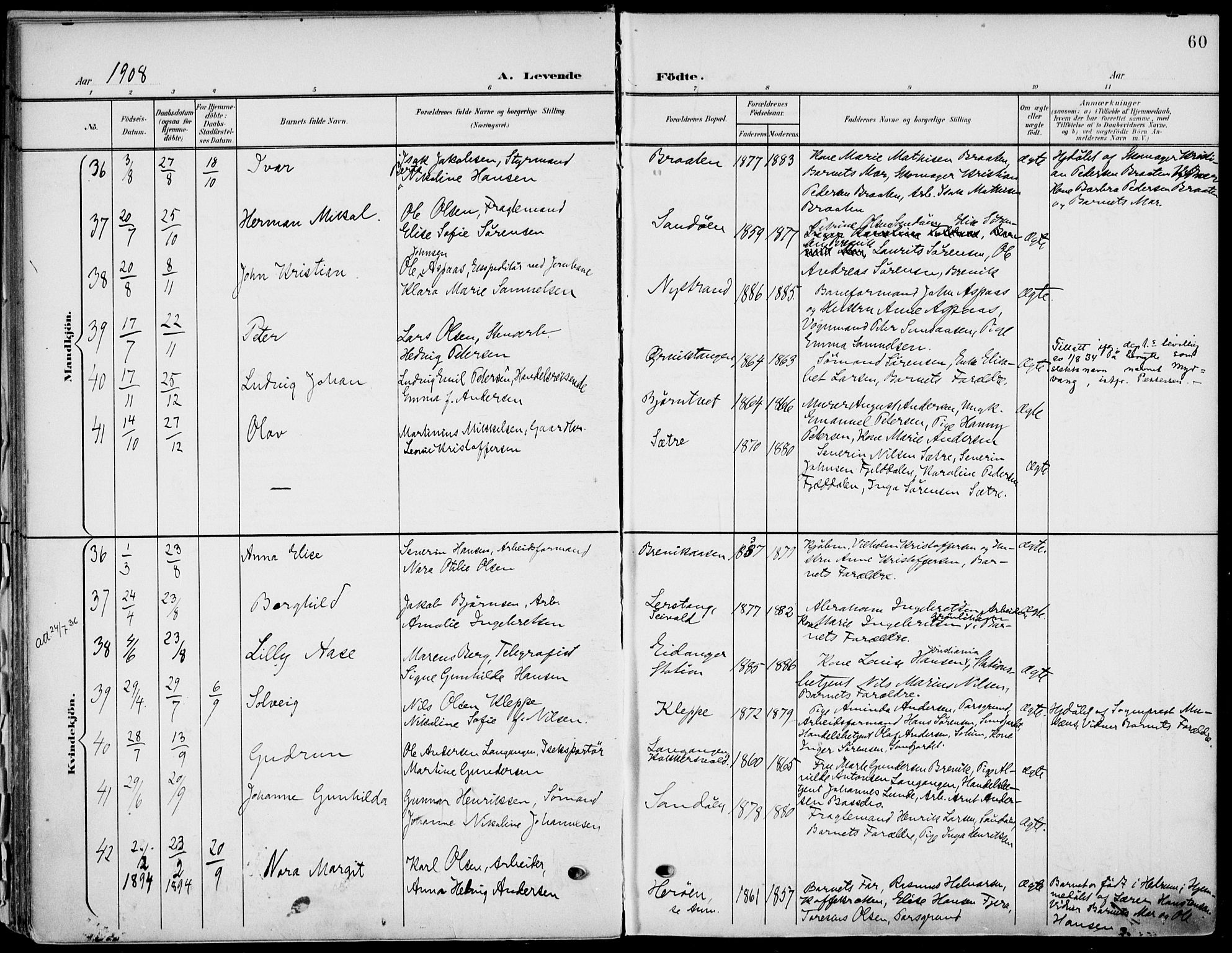Eidanger kirkebøker, SAKO/A-261/F/Fa/L0013: Parish register (official) no. 13, 1900-1913, p. 60