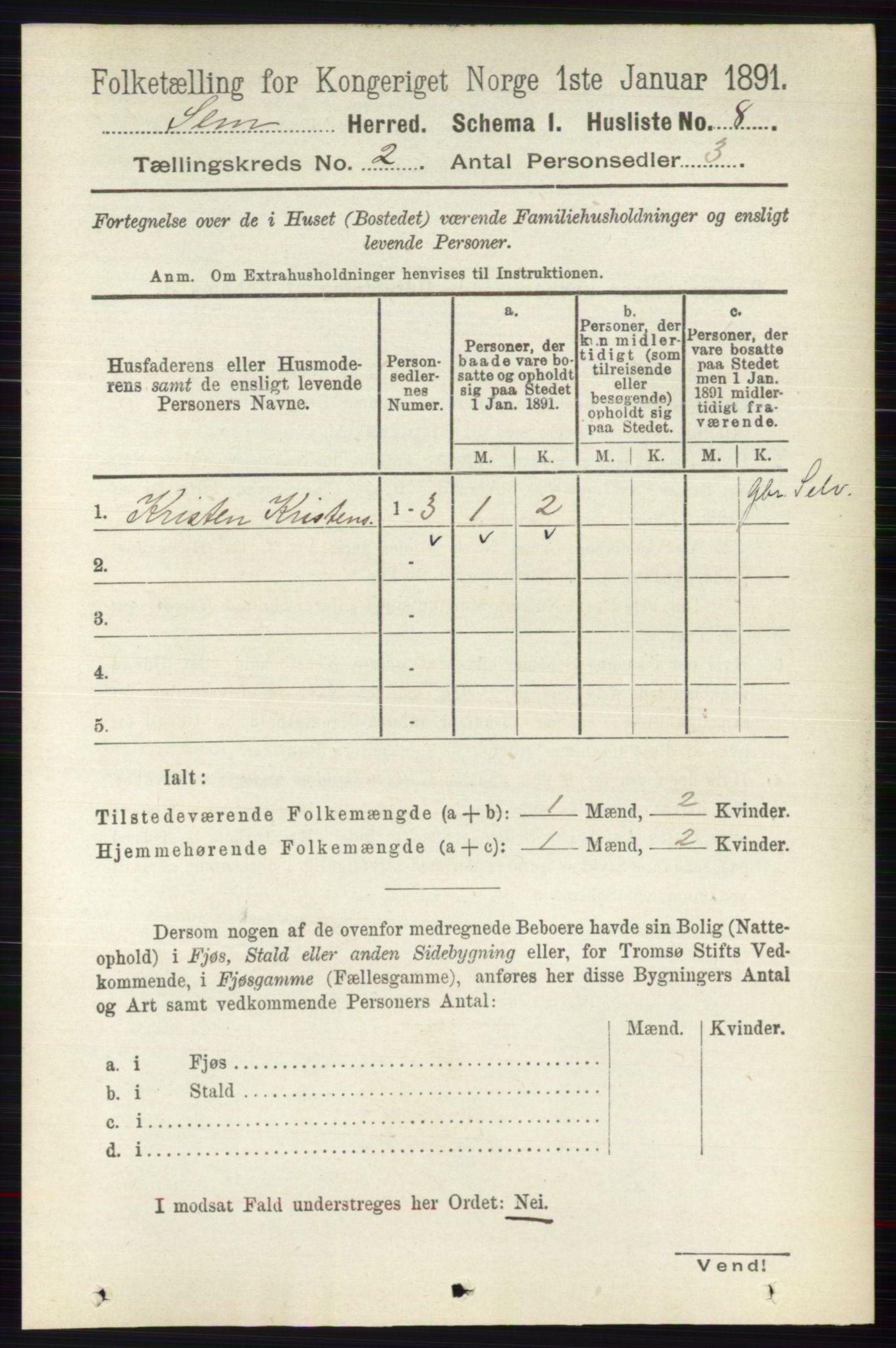 RA, 1891 census for 0721 Sem, 1891, p. 595