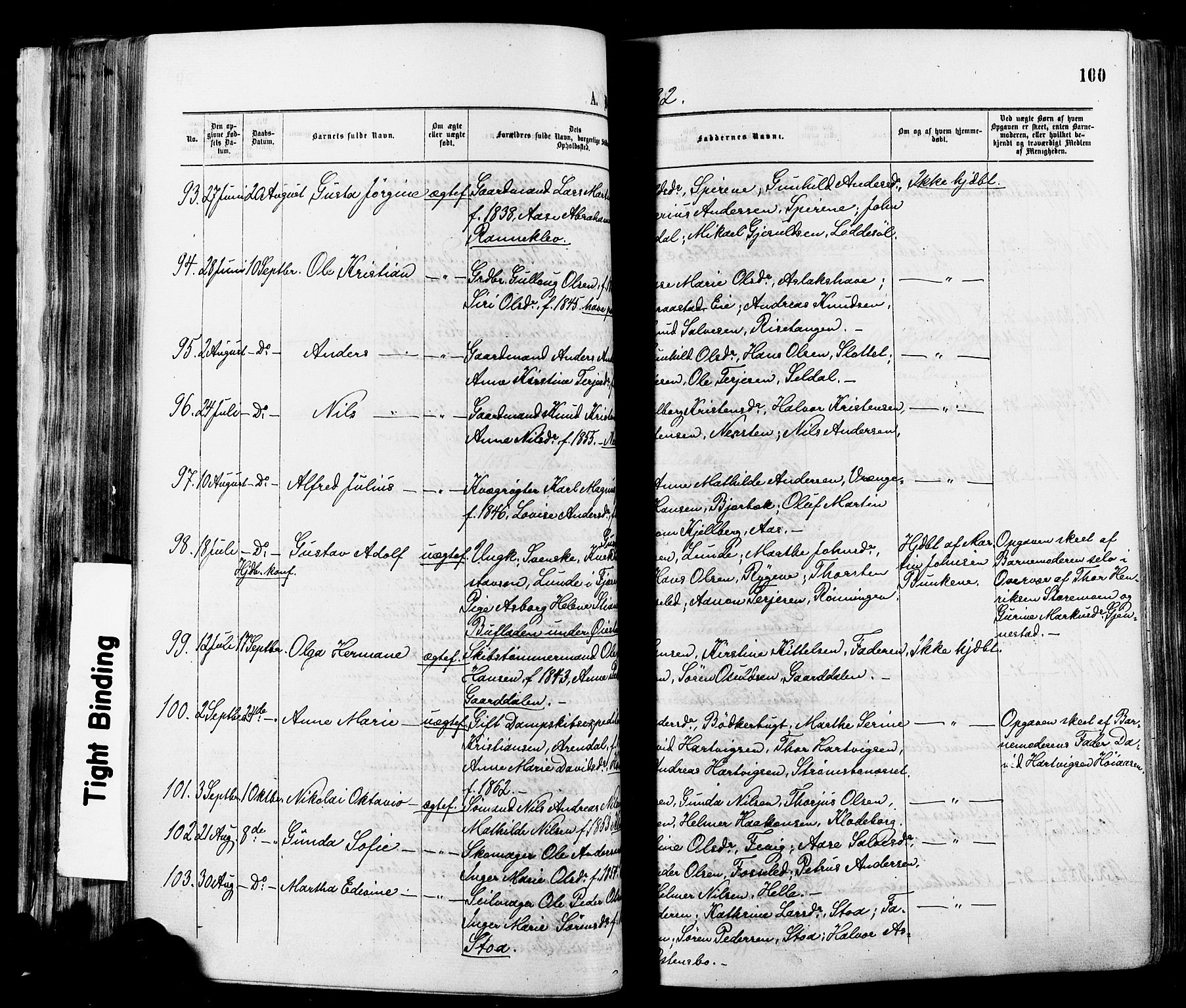 Øyestad sokneprestkontor, SAK/1111-0049/F/Fa/L0016: Parish register (official) no. A 16, 1874-1886, p. 100