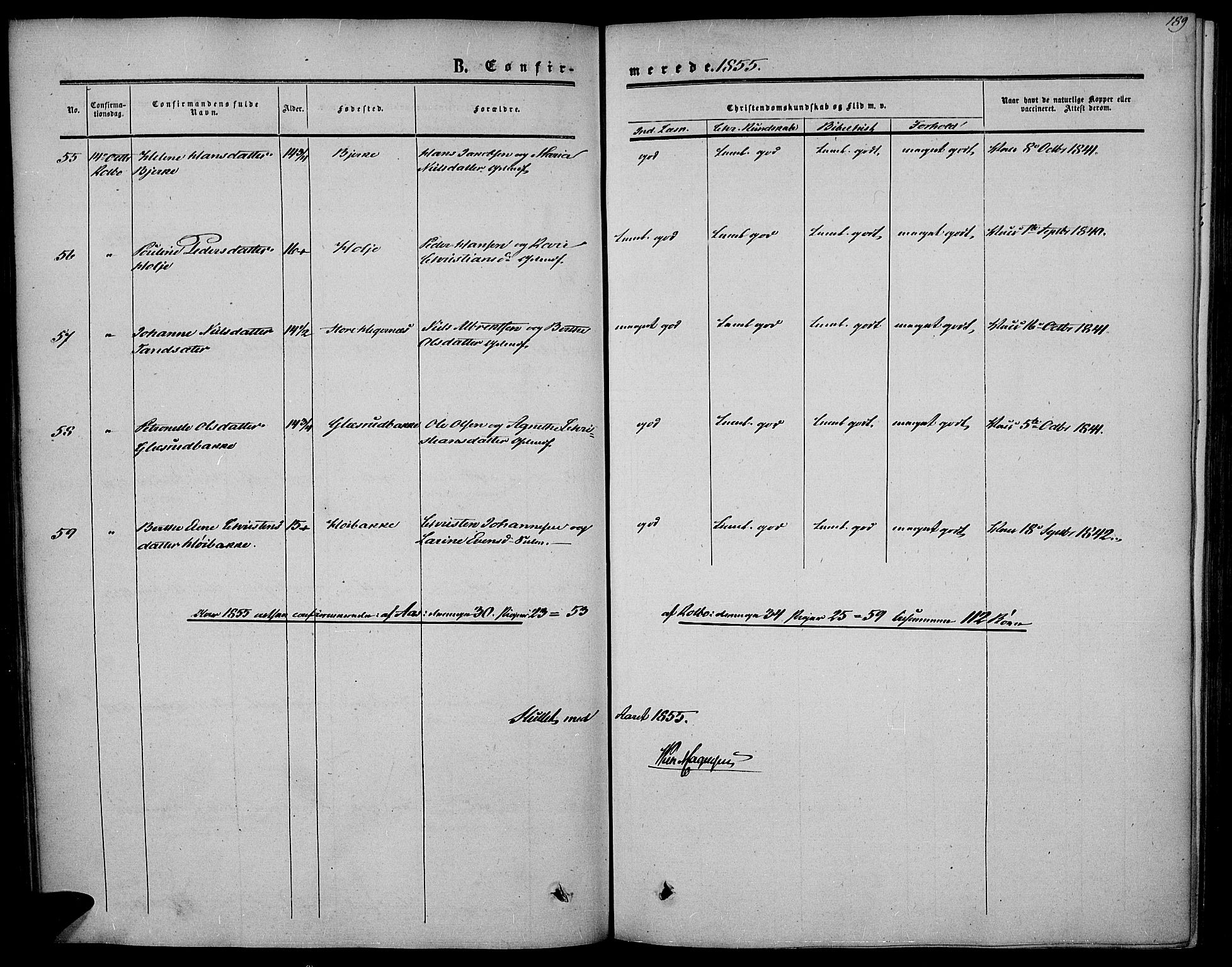 Vestre Toten prestekontor, AV/SAH-PREST-108/H/Ha/Haa/L0005: Parish register (official) no. 5, 1850-1855, p. 189