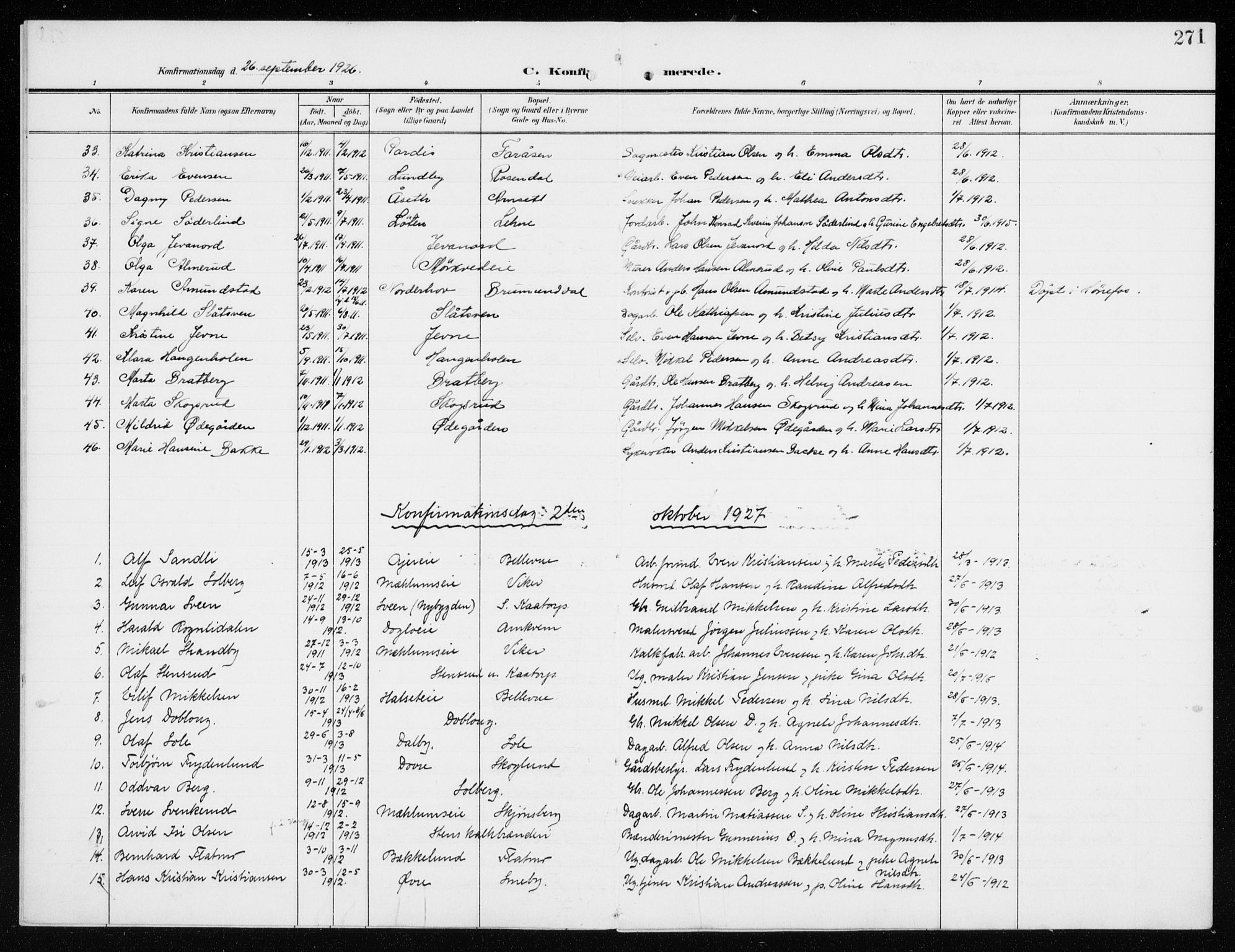 Furnes prestekontor, SAH/PREST-012/K/Ka/L0001: Parish register (official) no. 1, 1907-1935, p. 271