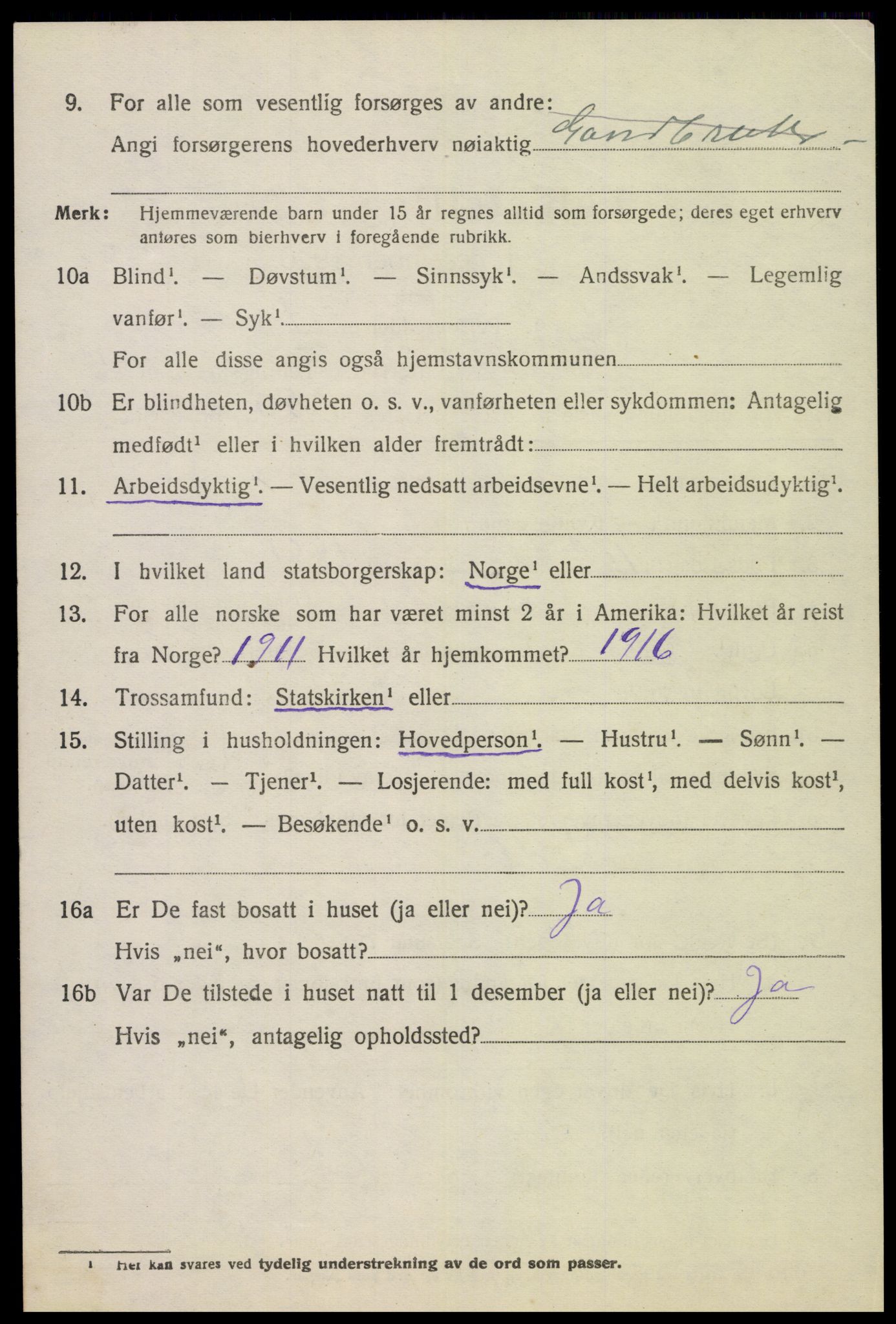 SAK, 1920 census for Tonstad, 1920, p. 1289