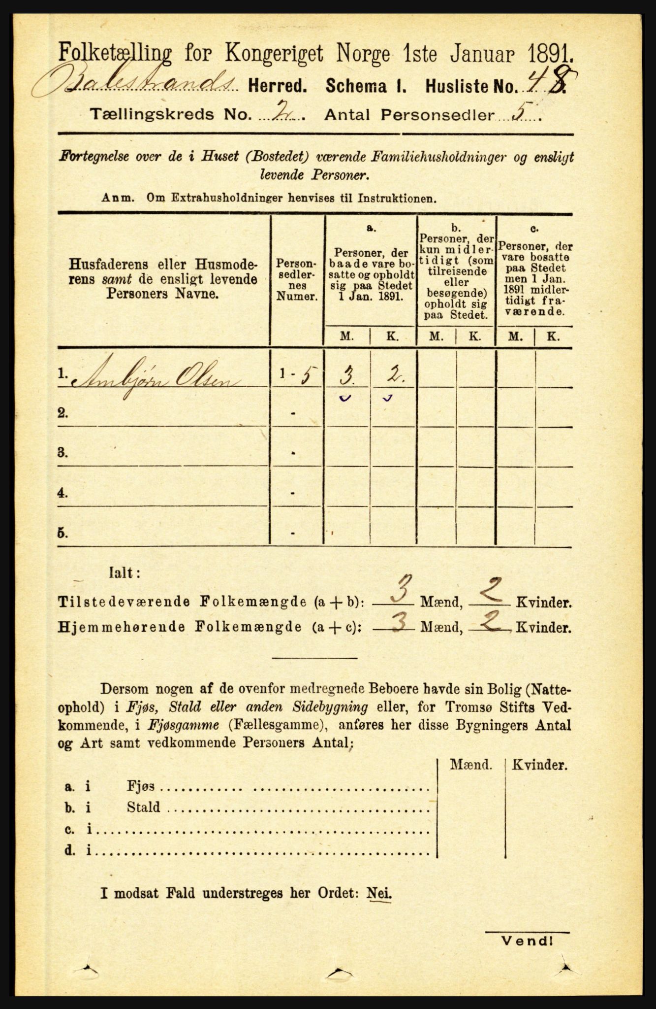 RA, 1891 census for 1418 Balestrand, 1891, p. 269