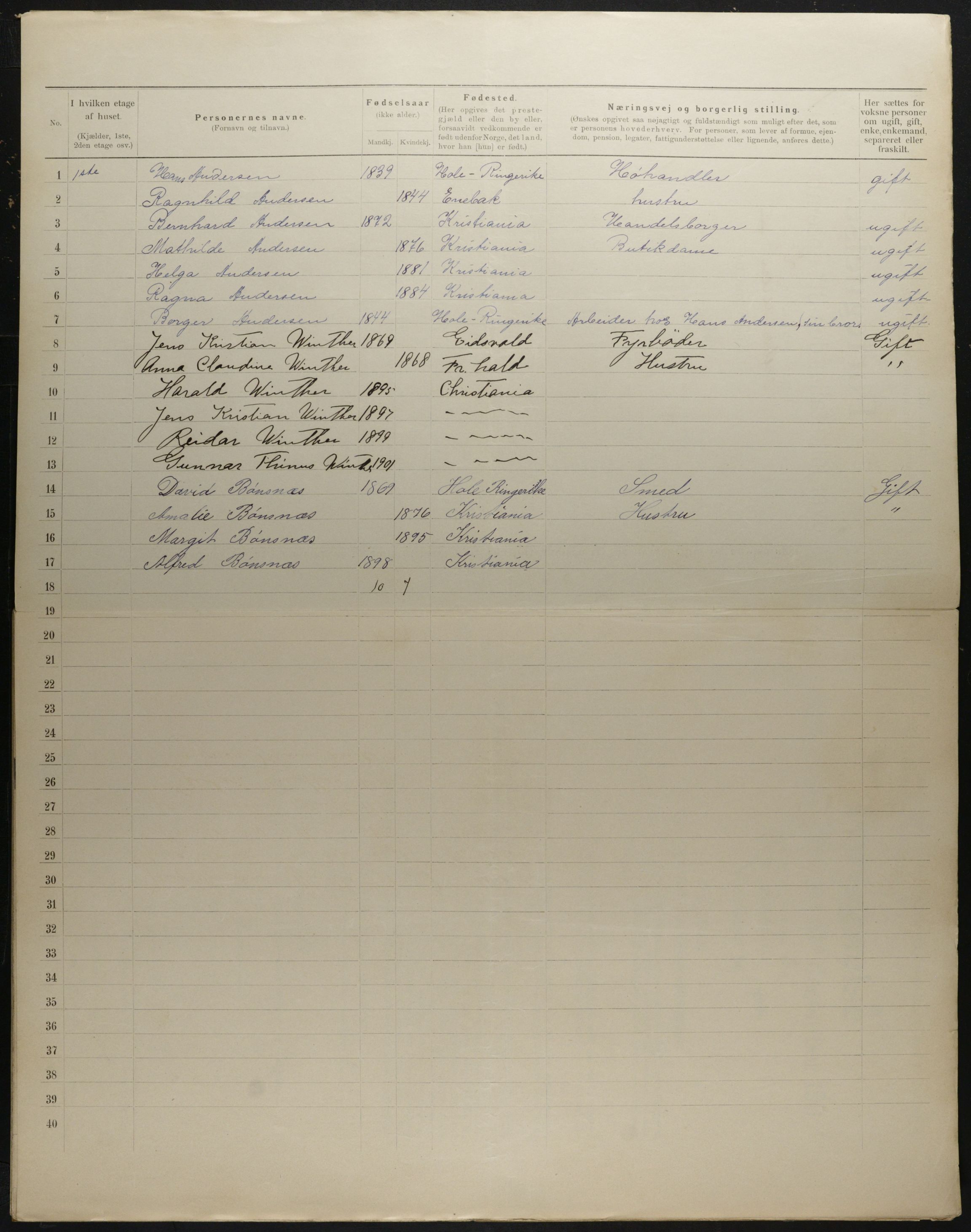 OBA, Municipal Census 1901 for Kristiania, 1901, p. 3339