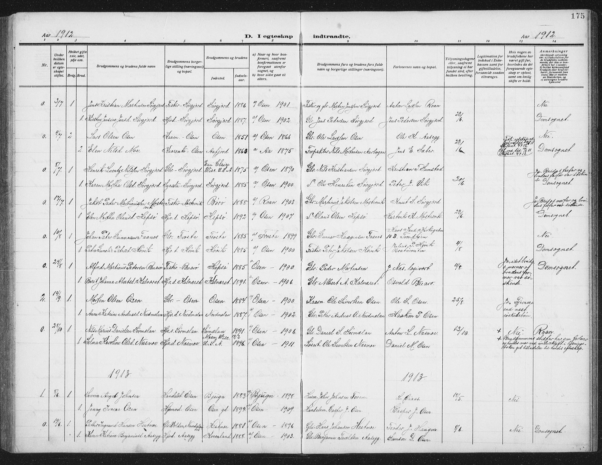 Ministerialprotokoller, klokkerbøker og fødselsregistre - Sør-Trøndelag, SAT/A-1456/658/L0727: Parish register (copy) no. 658C03, 1909-1935, p. 175