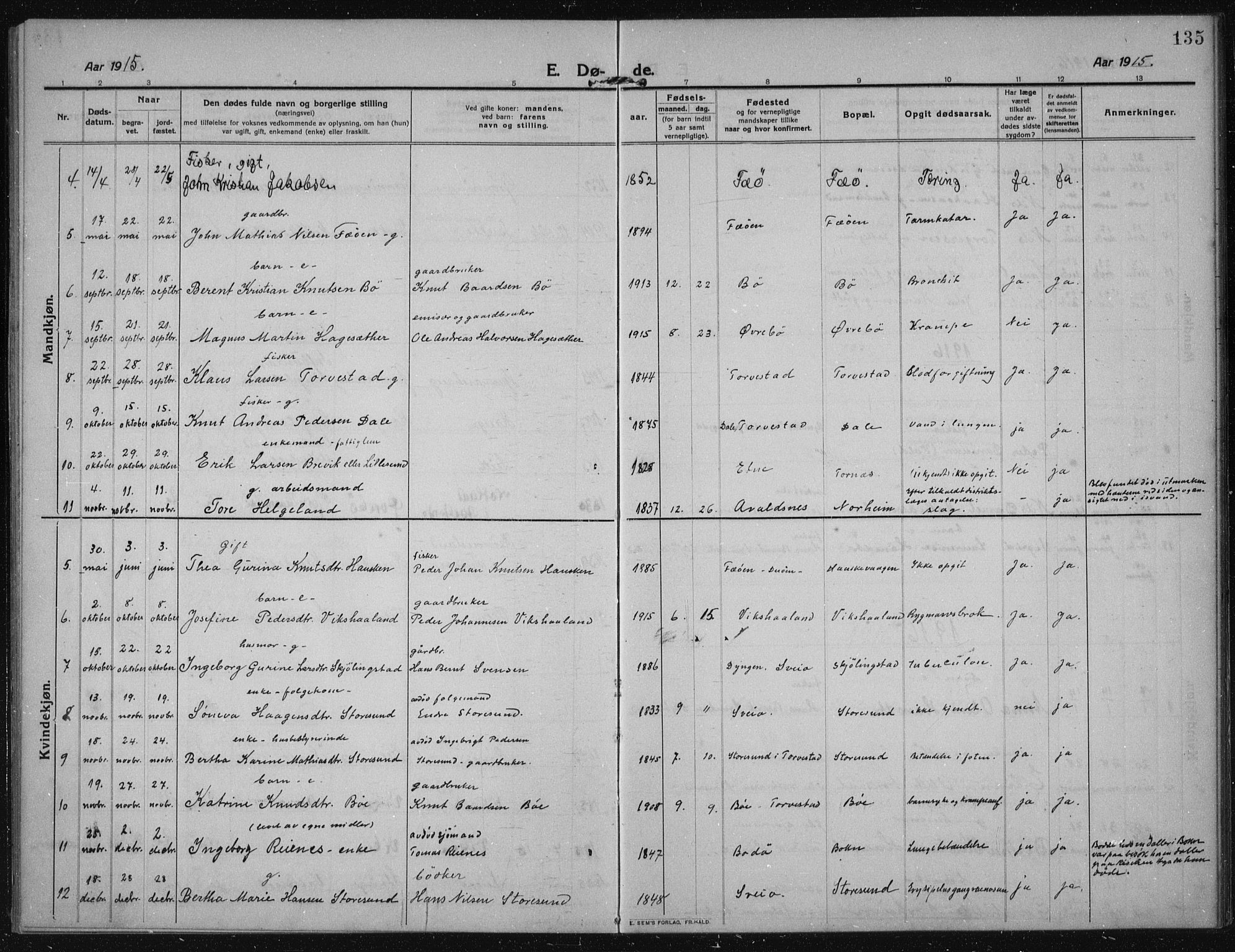 Torvastad sokneprestkontor, SAST/A -101857/H/Ha/Haa/L0019: Parish register (official) no. A 18, 1912-1920, p. 135